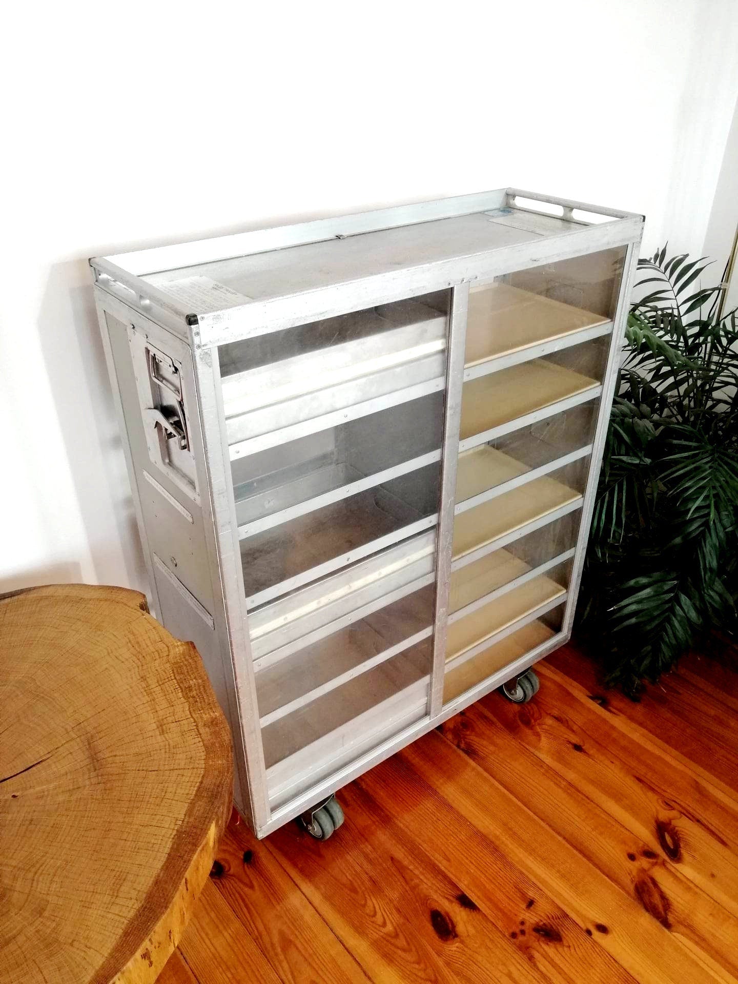 Airline Trolley Bar | Aviation Cart with Trays & Drawers | Driessen Aircraft Inflight Cart | Industrial Vintage Cabinet