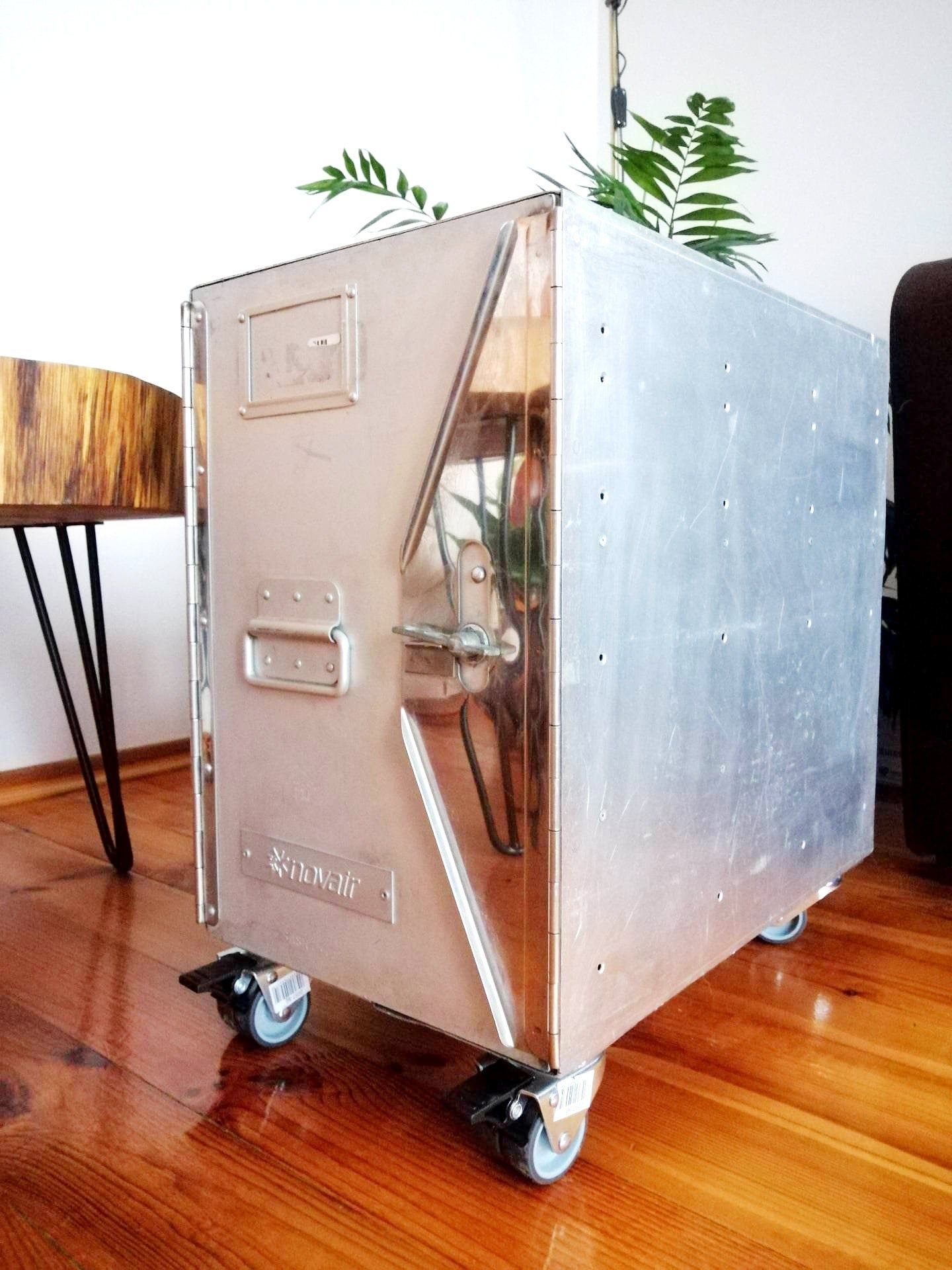 Aircraft Cabinet, Smith & Austin Airline Novair Galley Storage Container as a Nightstand, Side Table, Industrial Storage Cabinet