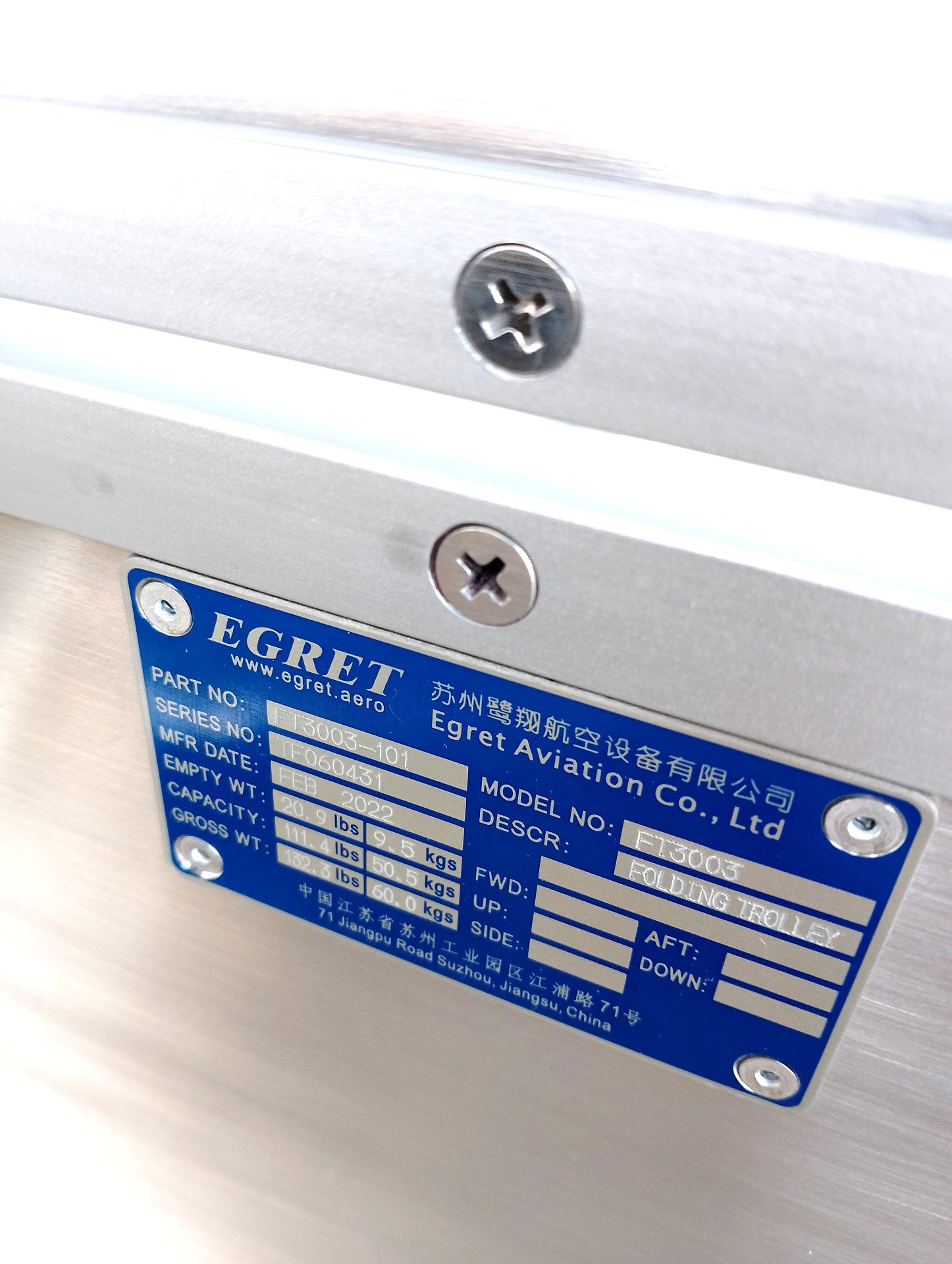 Egret Aviation Brand New Folding Aircraft Trolley Cart