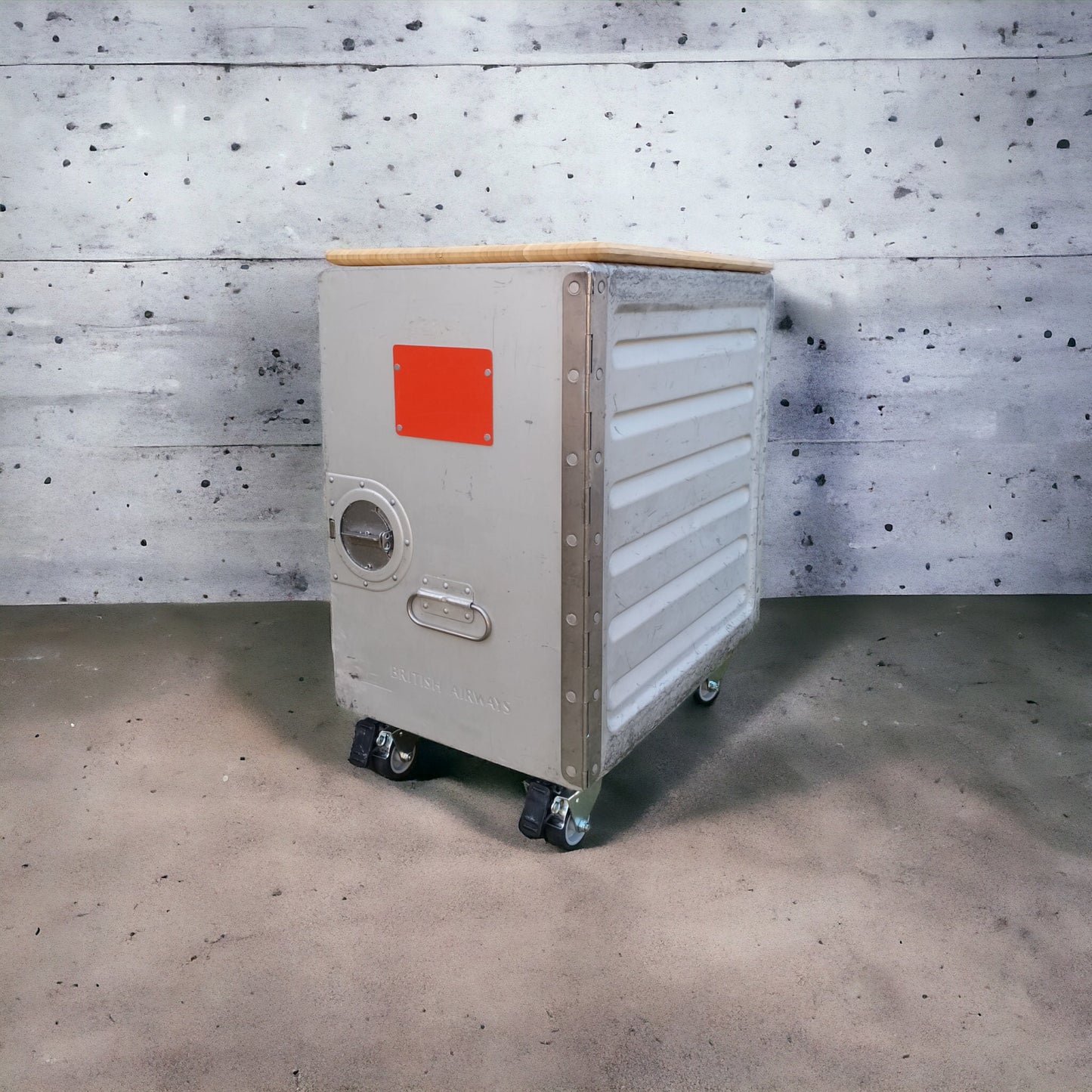 British Airways, Boeing 747 Airline Galley Storage Container as a Nightstand, Side Table, Industrial Storage Cabinet, Driessen