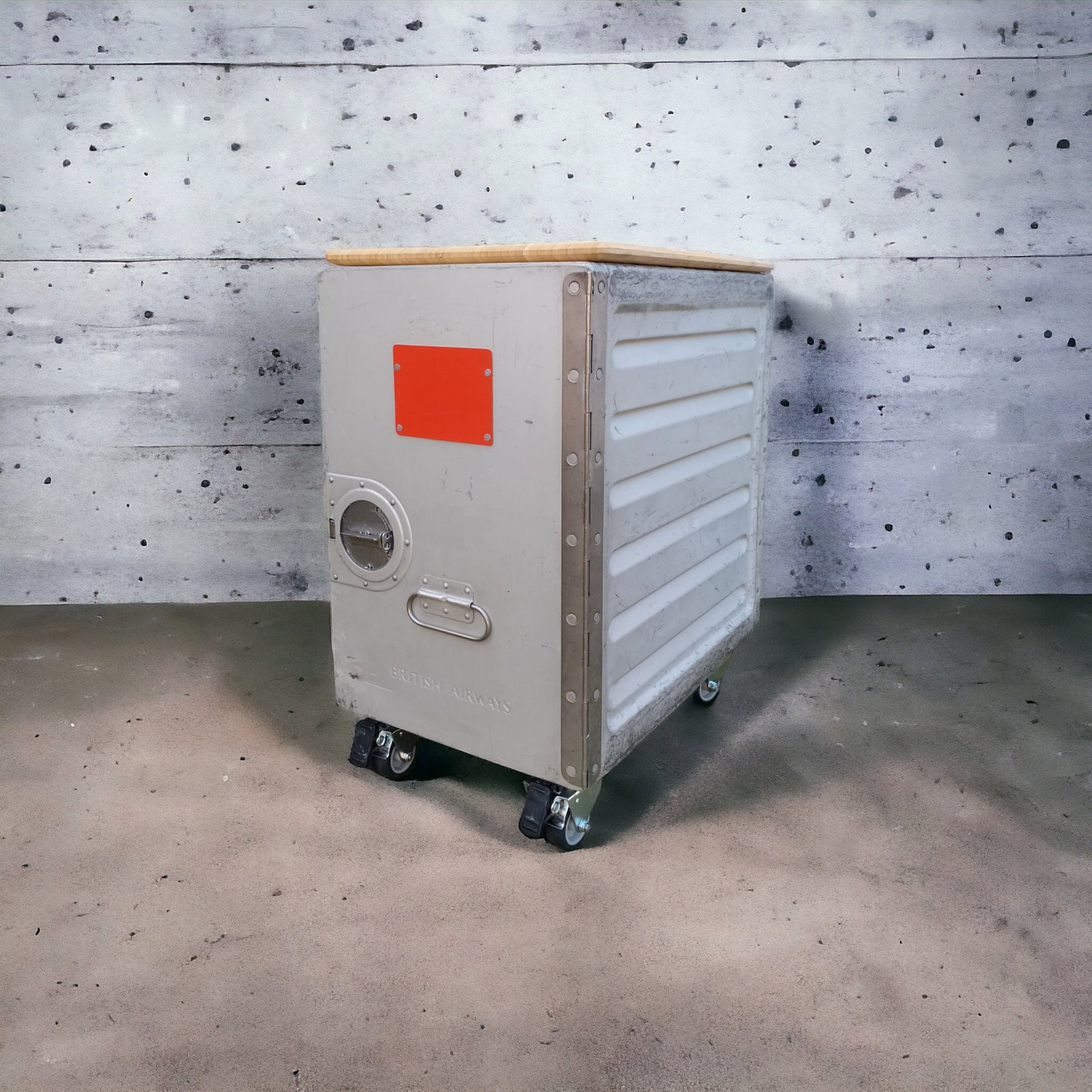 British Airways, Boeing 747 Airline Galley Storage Container as a Nightstand, Side Table, Industrial Storage Cabinet, Driessen