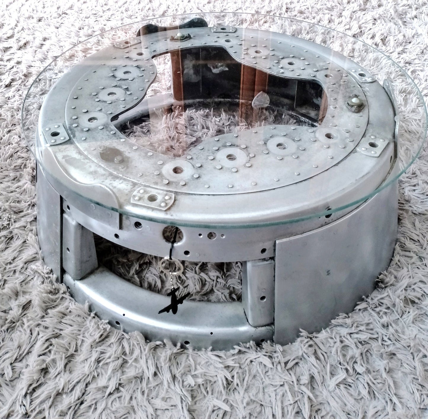 Douglas DC-6 Spinner Base Upcycled to Coffee Table Glass Top LED Backlight