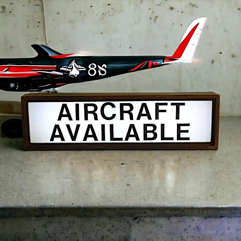Authentic Vintage Illuminated Airport Sign – AIRCRAFT AVAILABLE Lightbox | Aviation Decor | Industrial Lamp | Mahogany | Hangar Style