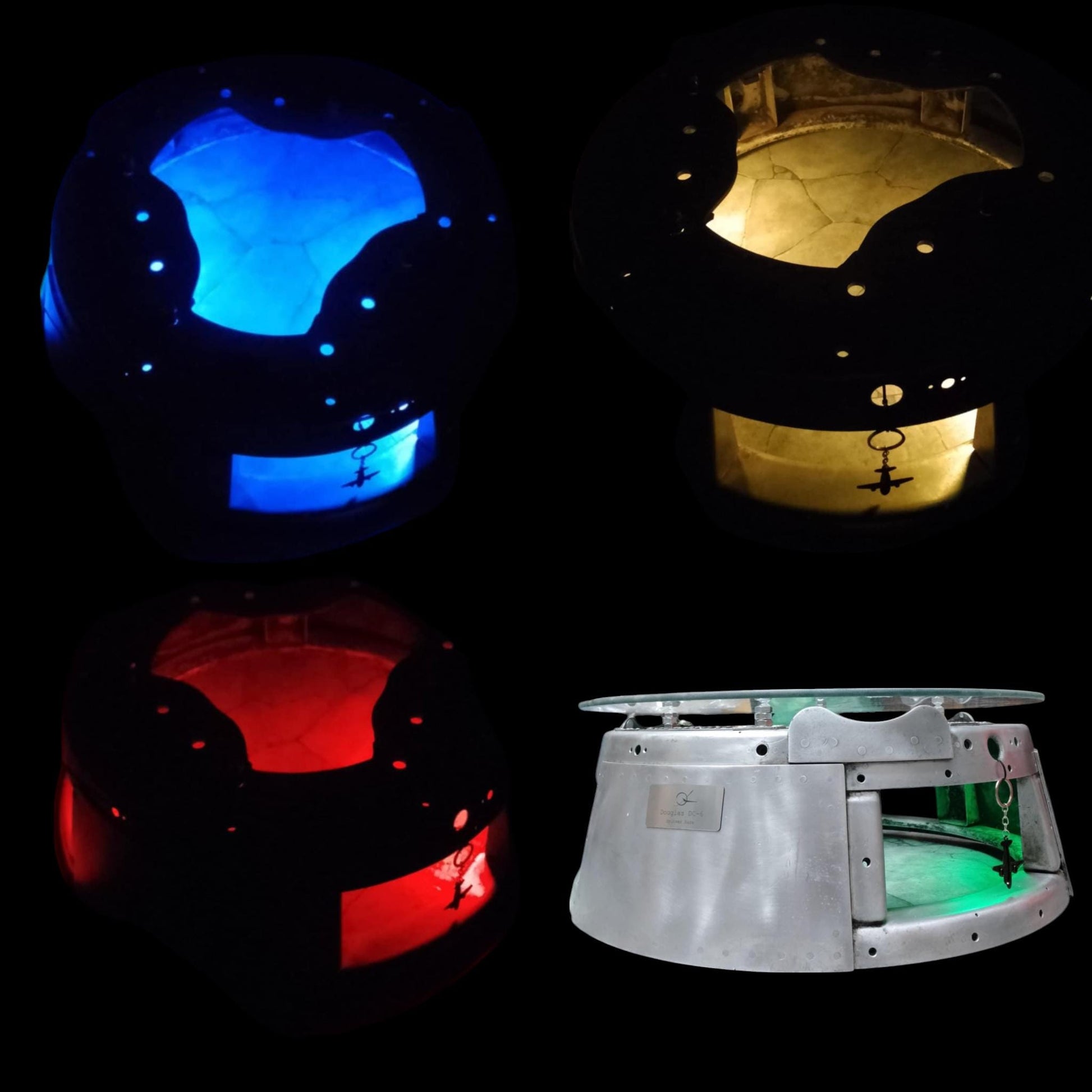 Douglas DC-6 Spinner Base Upcycled to Coffee Table Glass Top LED Backlight
