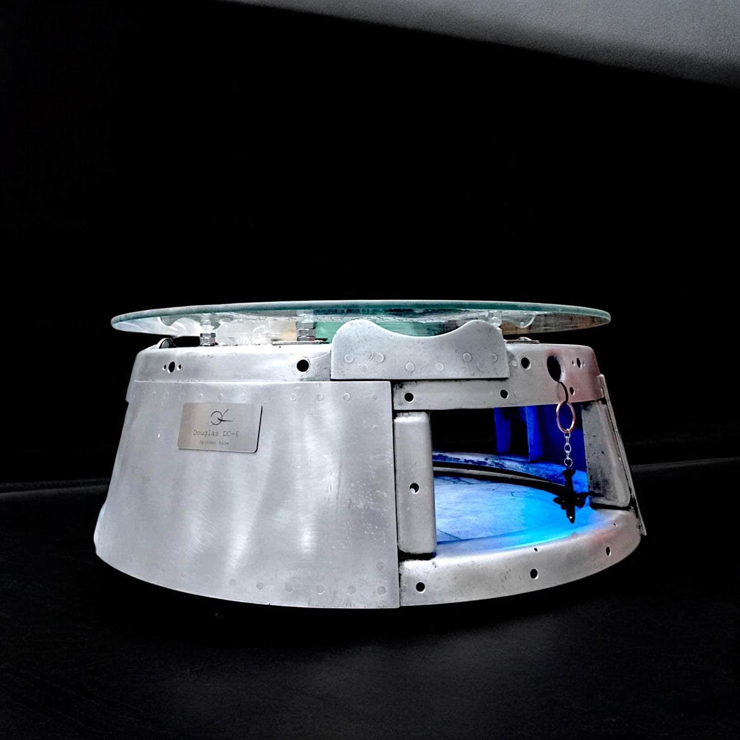 Douglas DC-6 Spinner Base Upcycled to Coffee Table Glass Top LED Backlight