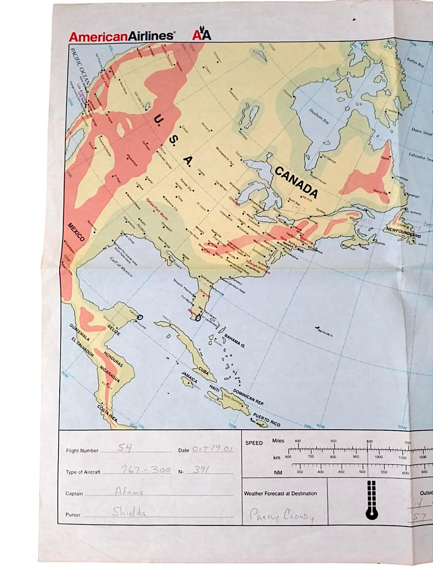 Vintage American Airlines Flight Route Map Chicago Manchester Flight Path Map