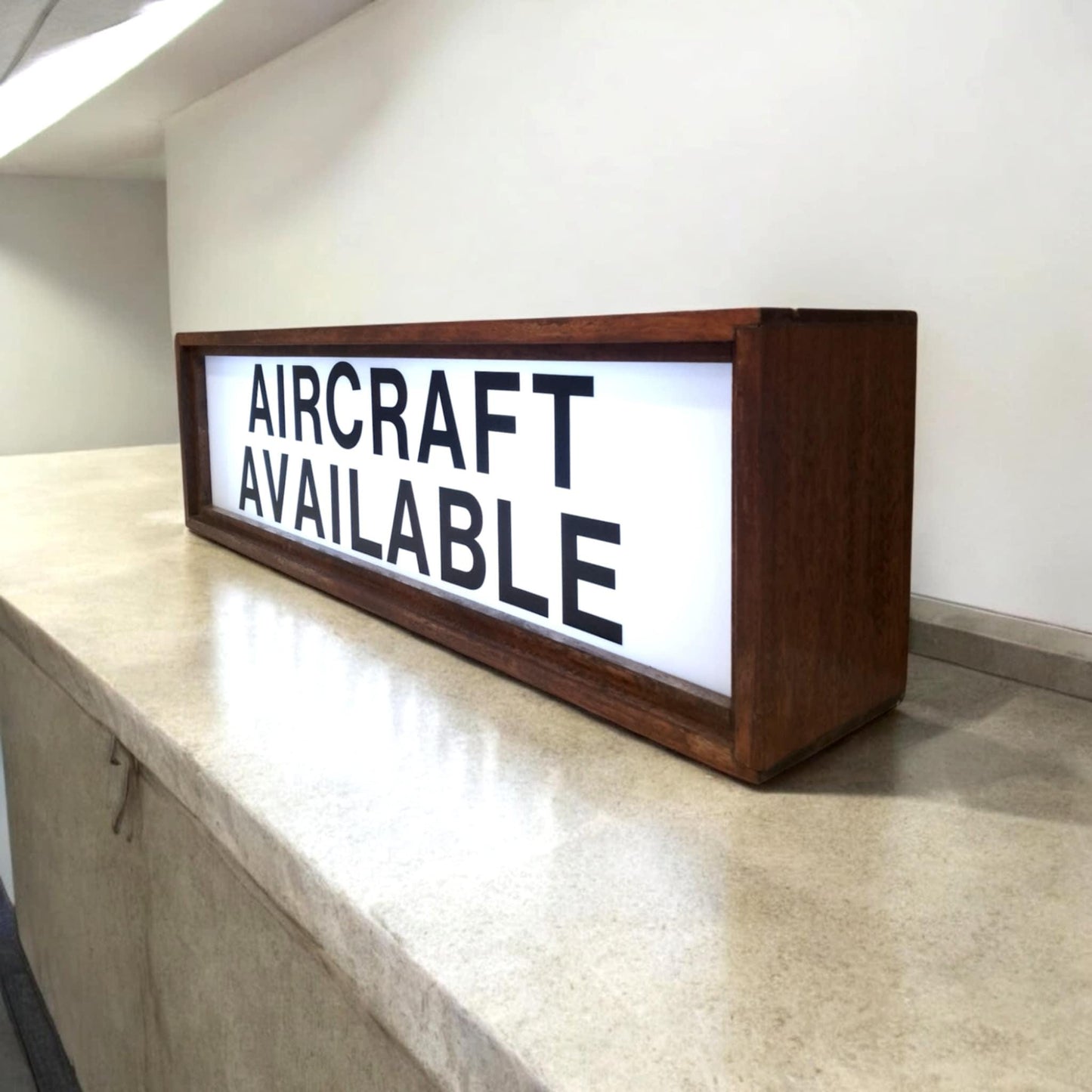 Authentic Vintage Illuminated Airport Sign – AIRCRAFT AVAILABLE Lightbox | Aviation Decor | Industrial Lamp | Mahogany | Hangar Style