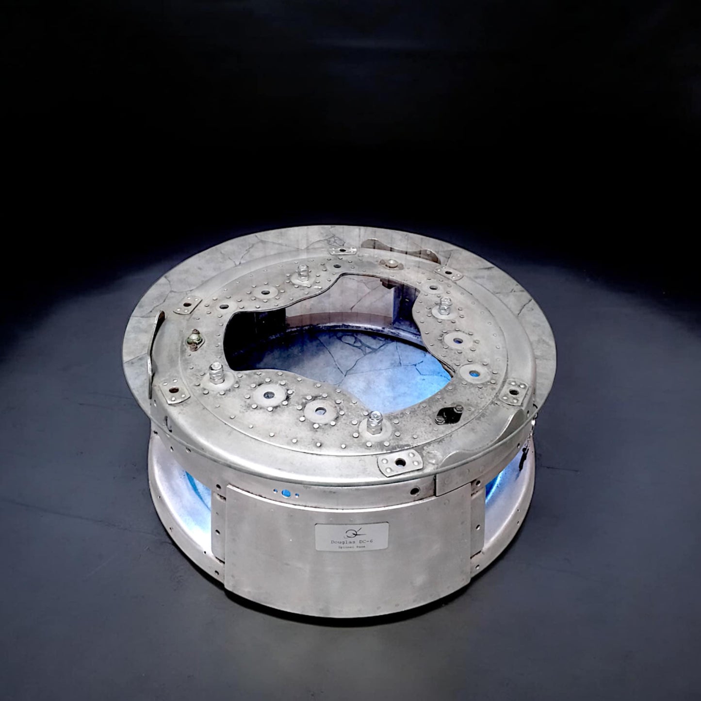 Douglas DC-6 Spinner Base Upcycled to Coffee Table Glass Top LED Backlight