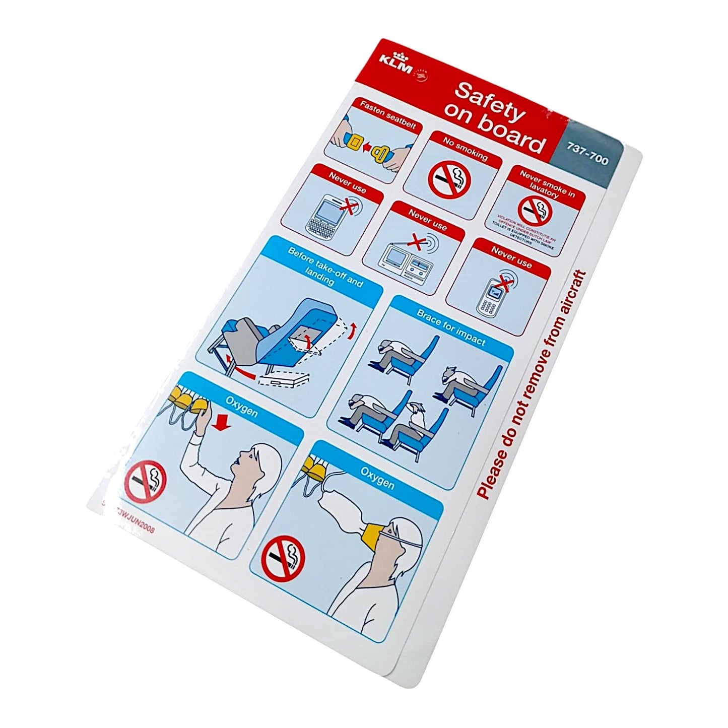 KLM Boeing 737 Original Airline Safety Card 2008