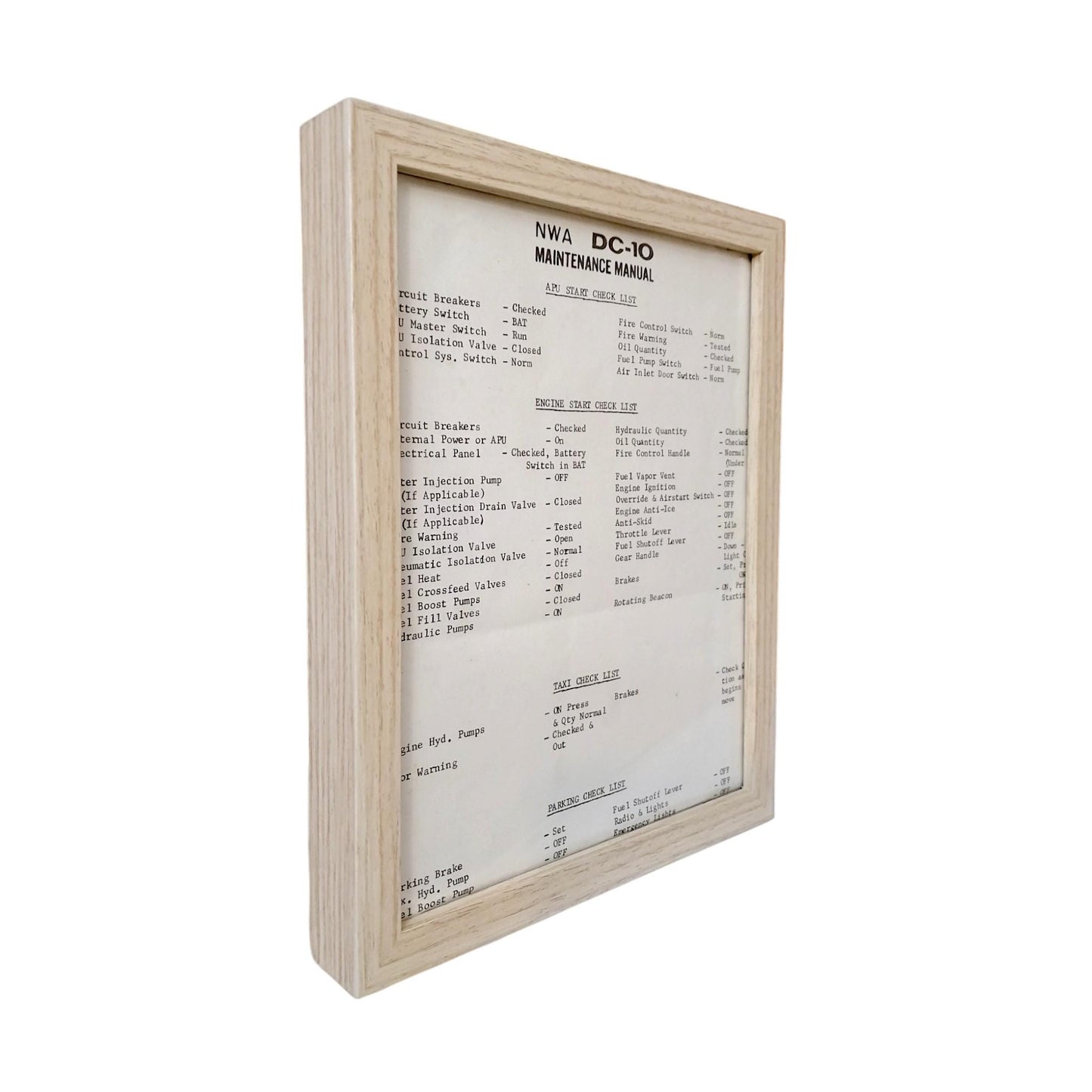 NWA DC-10 Check List Framed Original Maintenance Manual Page 1970 – Aviation Collectible