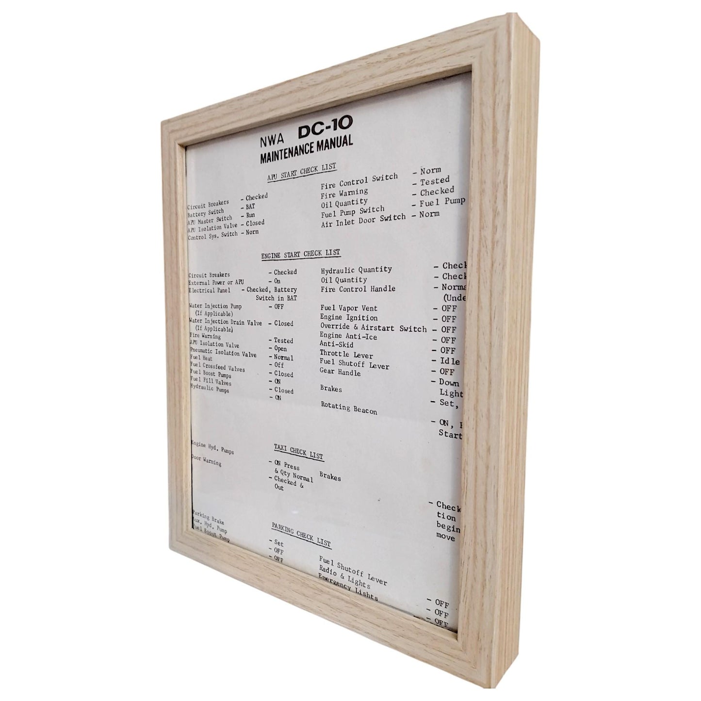 NWA DC-10 Check List Framed Original Maintenance Manual Page 1970 – Aviation Collectible