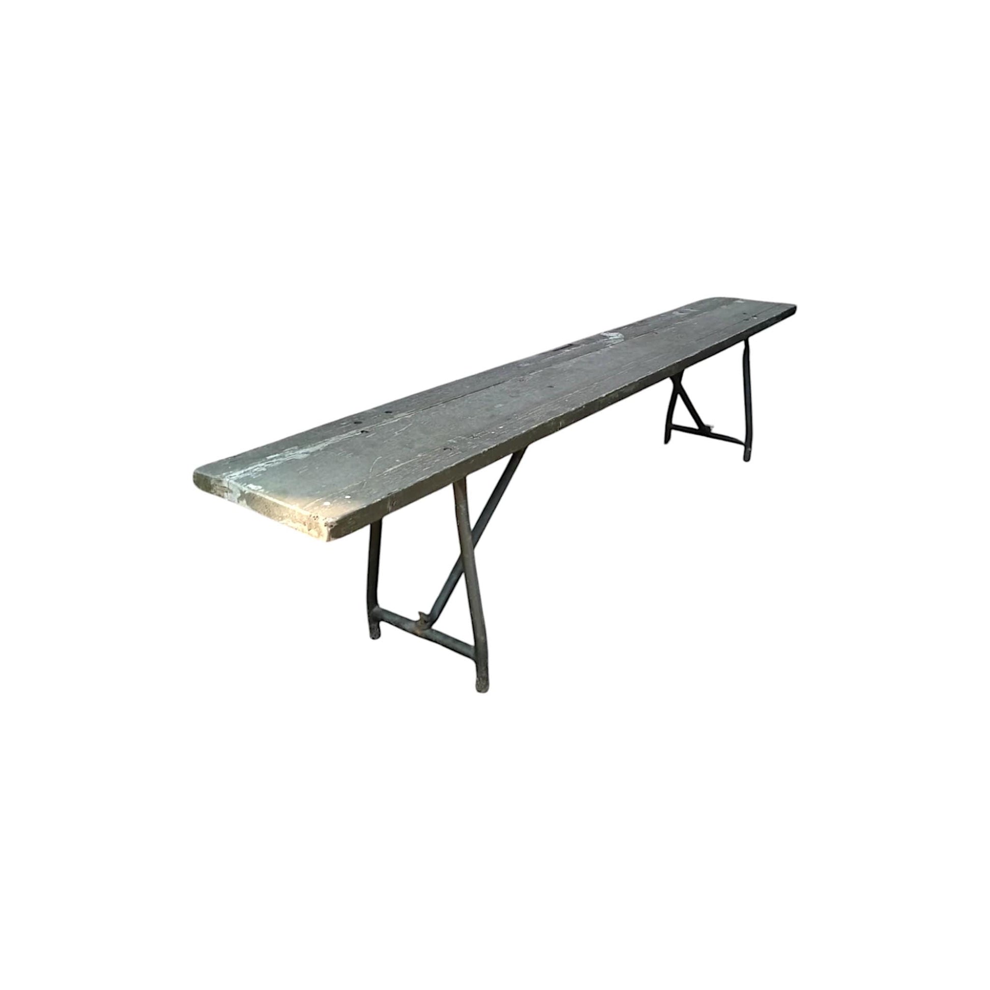 1960s Military Field Folding Bench Vintage Industrial Wood & Steel Seating