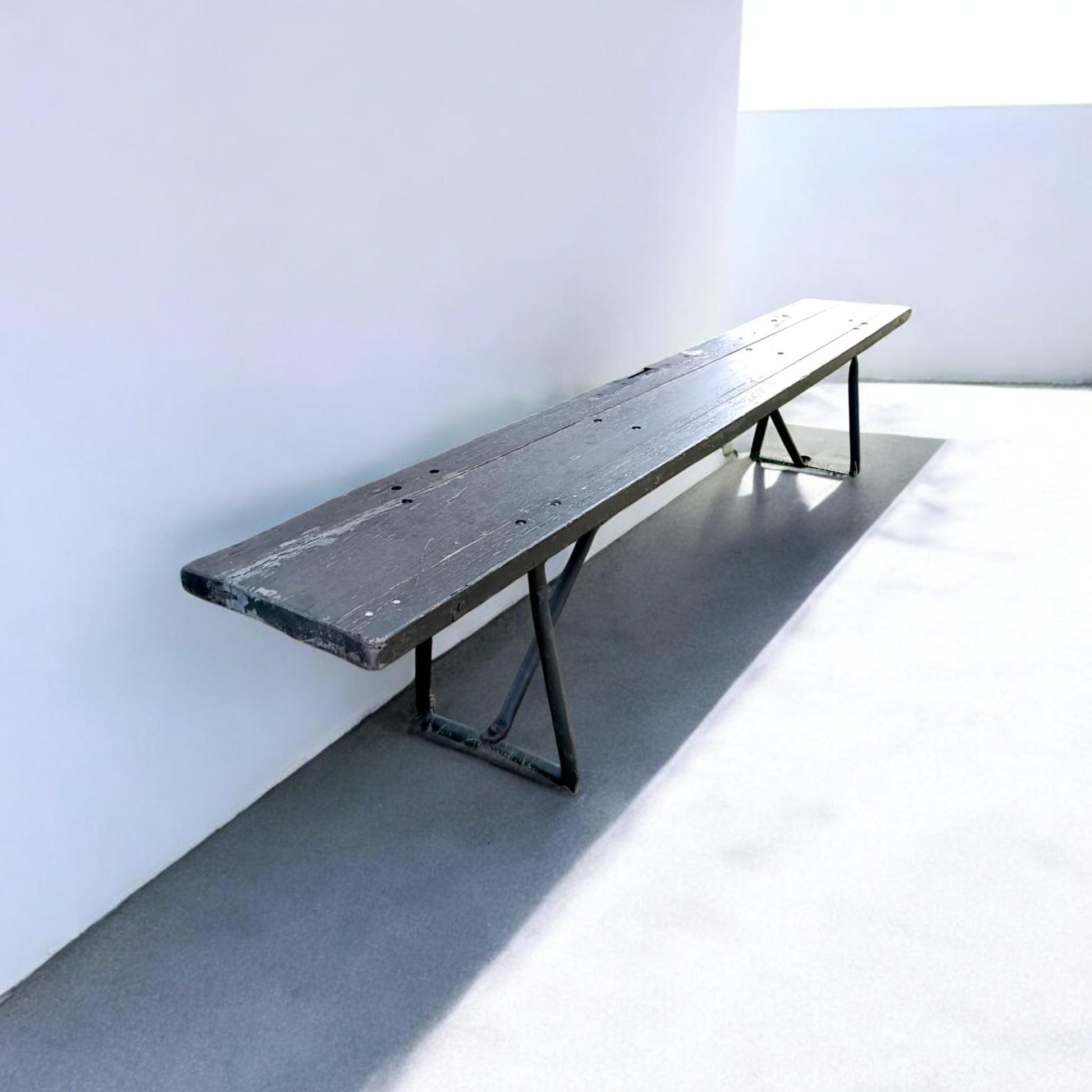 1960s Military Field Folding Bench Vintage Industrial Wood & Steel Seating