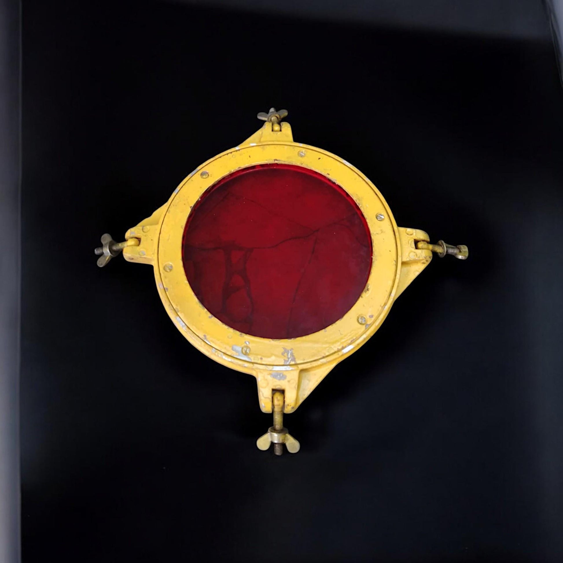 Vintage Soviet Military Airfield Lamp Cover with Red Glass - Aviation Decor Industrial Upcycling