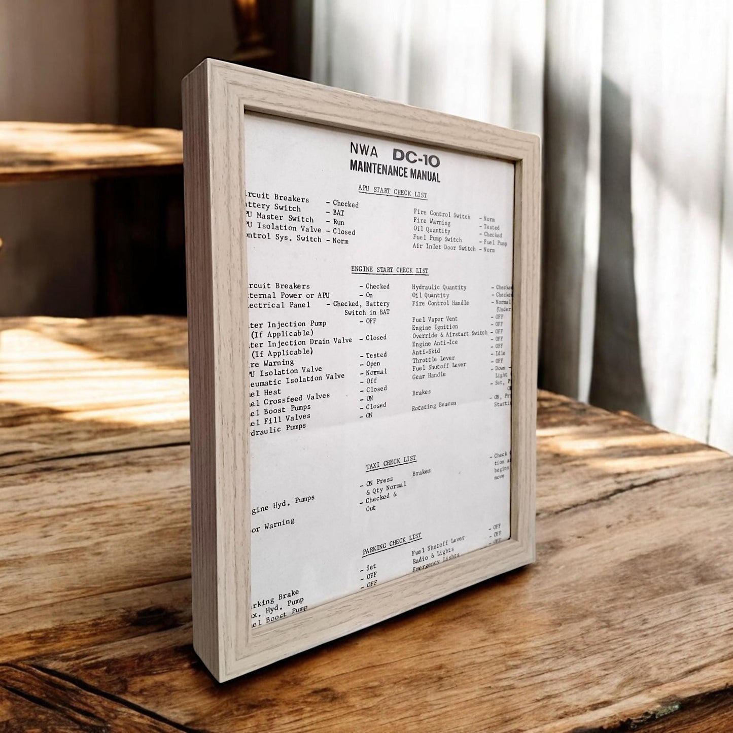 NWA DC-10 Check List Framed Original Maintenance Manual Page 1970 – Aviation Collectible