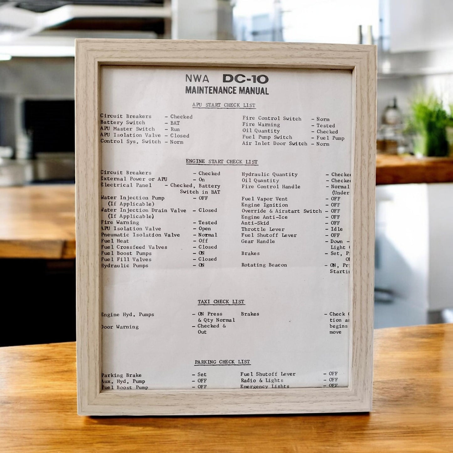 NWA DC-10 Check List Framed Original Maintenance Manual Page 1970 – Aviation Collectible