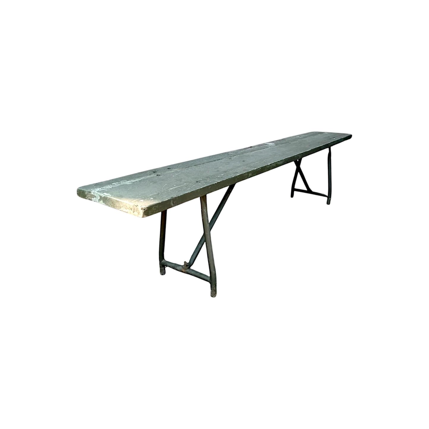 1960s Military Field Folding Bench Vintage Industrial Wood & Steel Seating