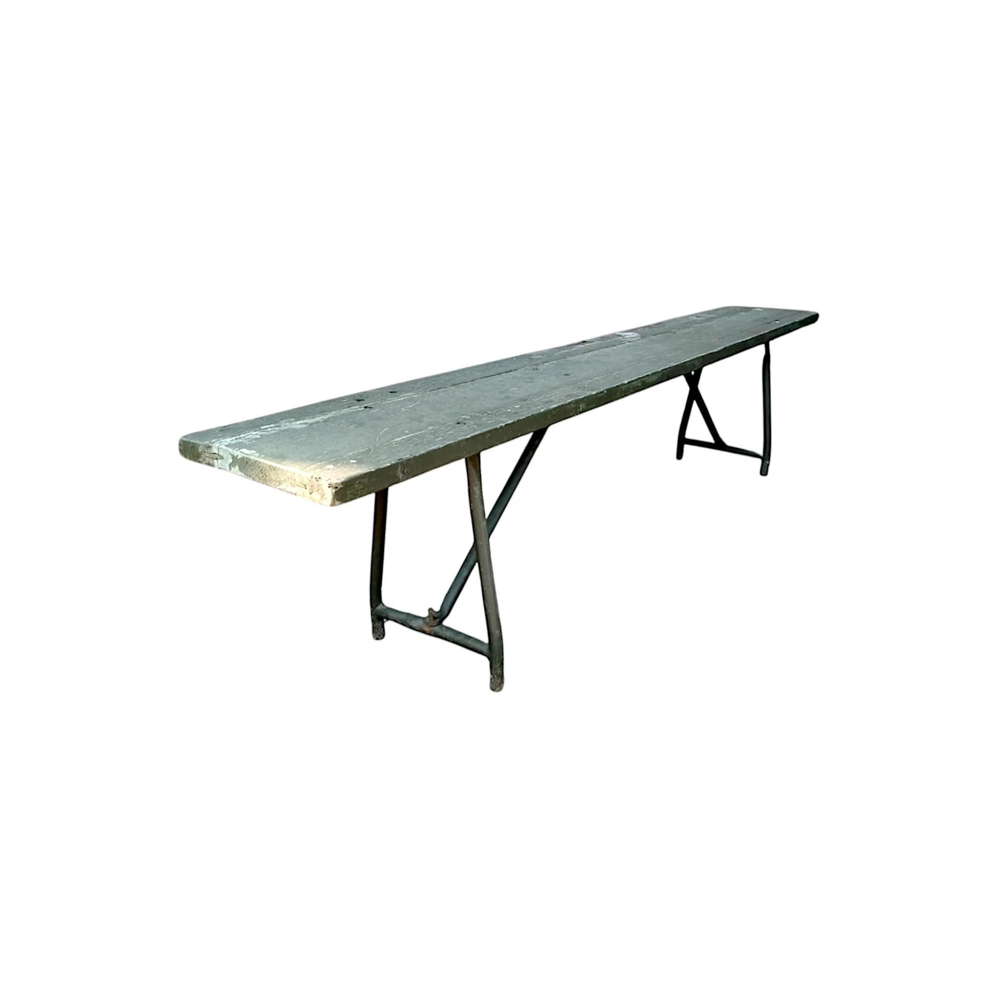 1960s Military Field Folding Bench Vintage Industrial Wood & Steel Seating