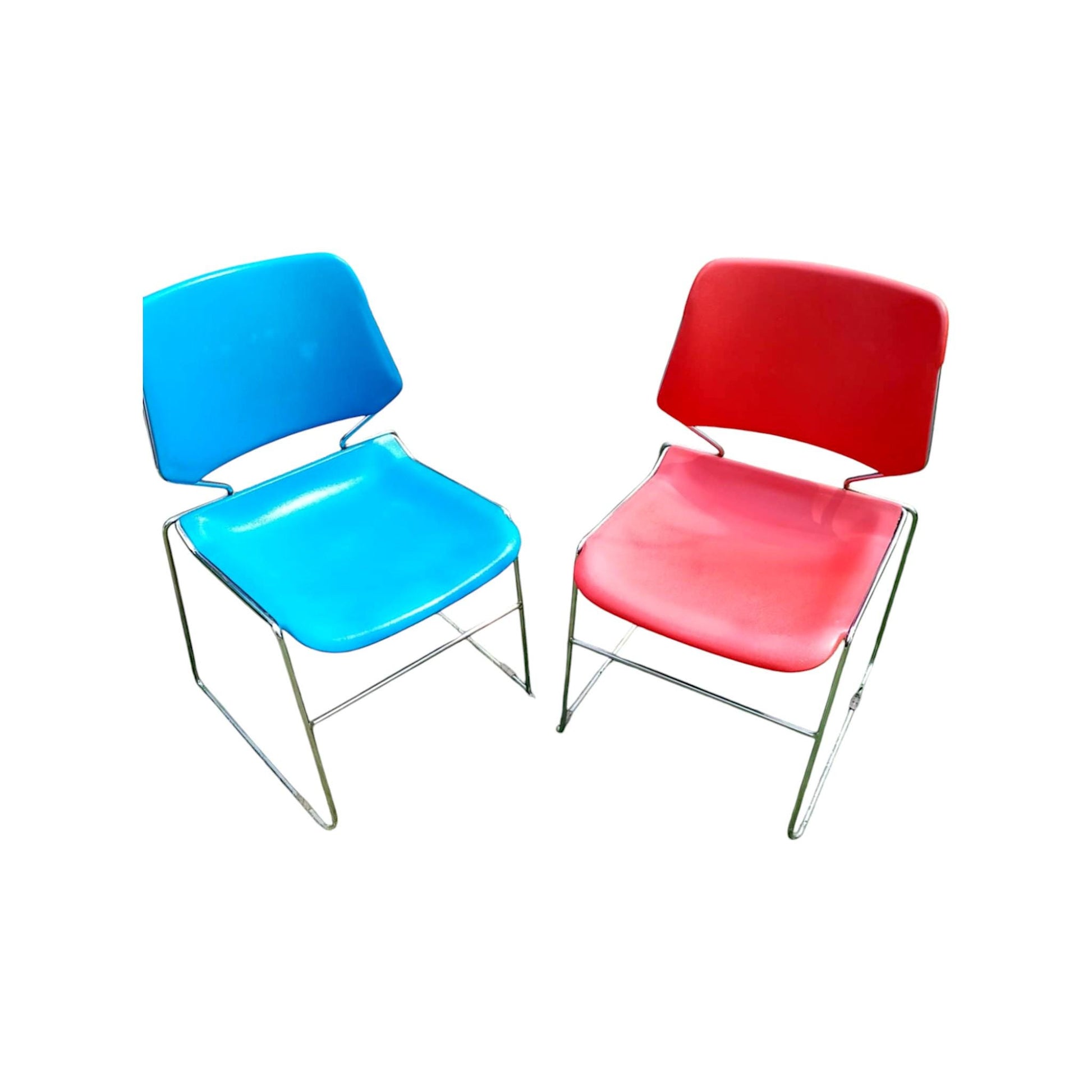 Vintage Krueger Matrix Chairs – Set of 2 (Red & Blue) – Mid-Century Modern Retro Seating