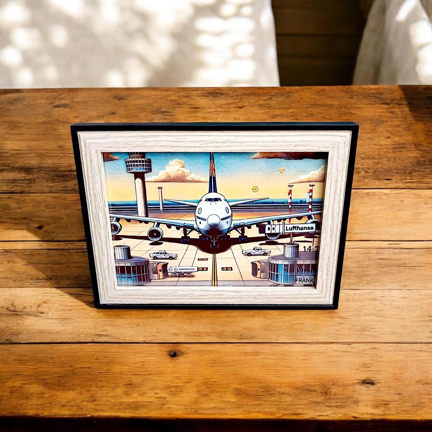 Boeing 747 Framed Print Lufthansa Frankfurt Airport Aviation Art Decor