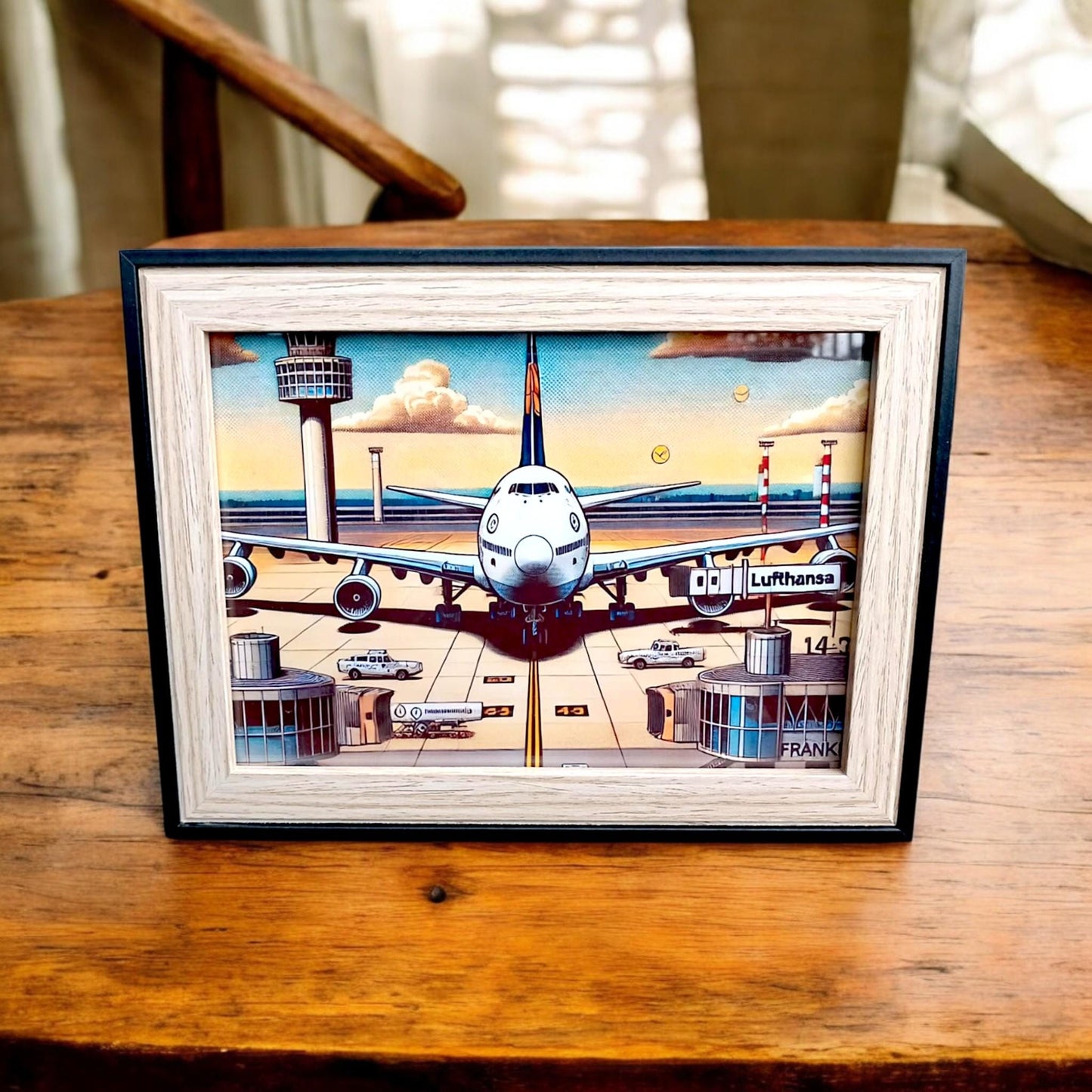 Boeing 747 Framed Print Lufthansa Frankfurt Airport Aviation Art Decor