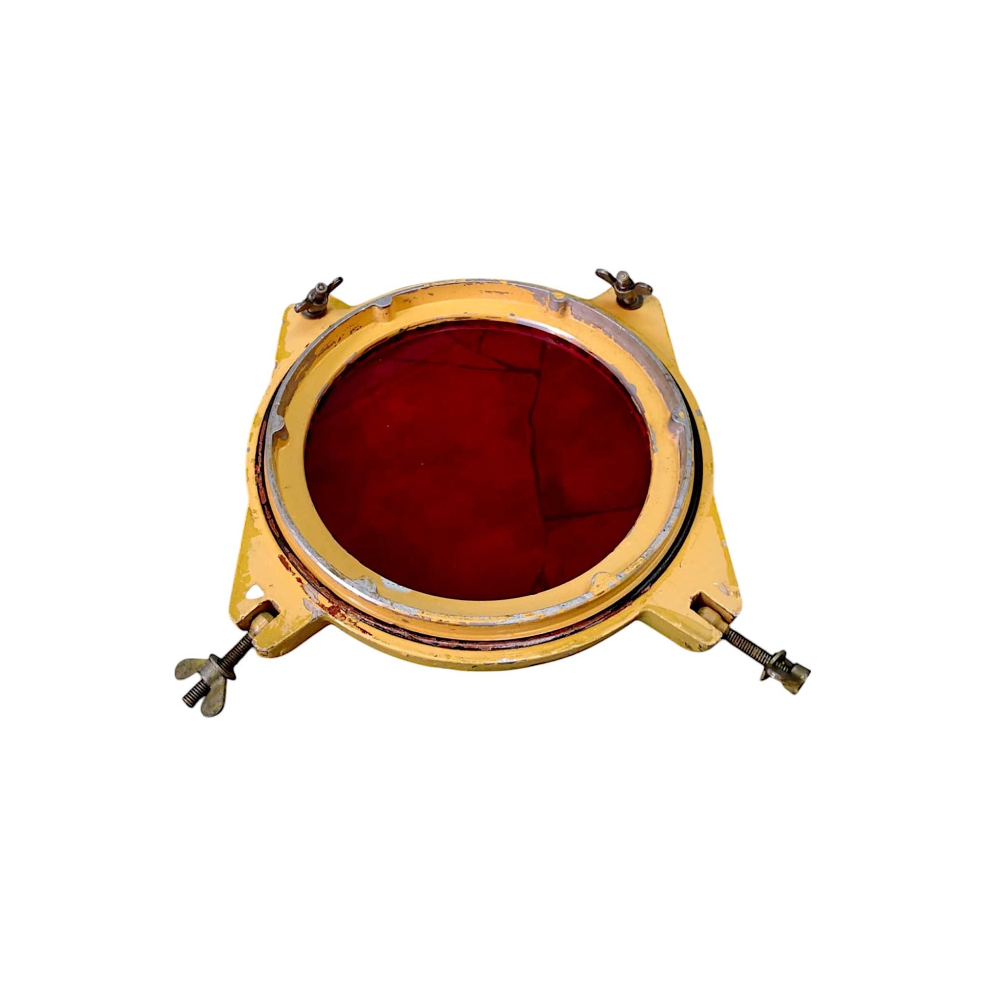 Vintage Soviet Military Airfield Lamp Cover with Red Glass - Aviation Decor Industrial Upcycling