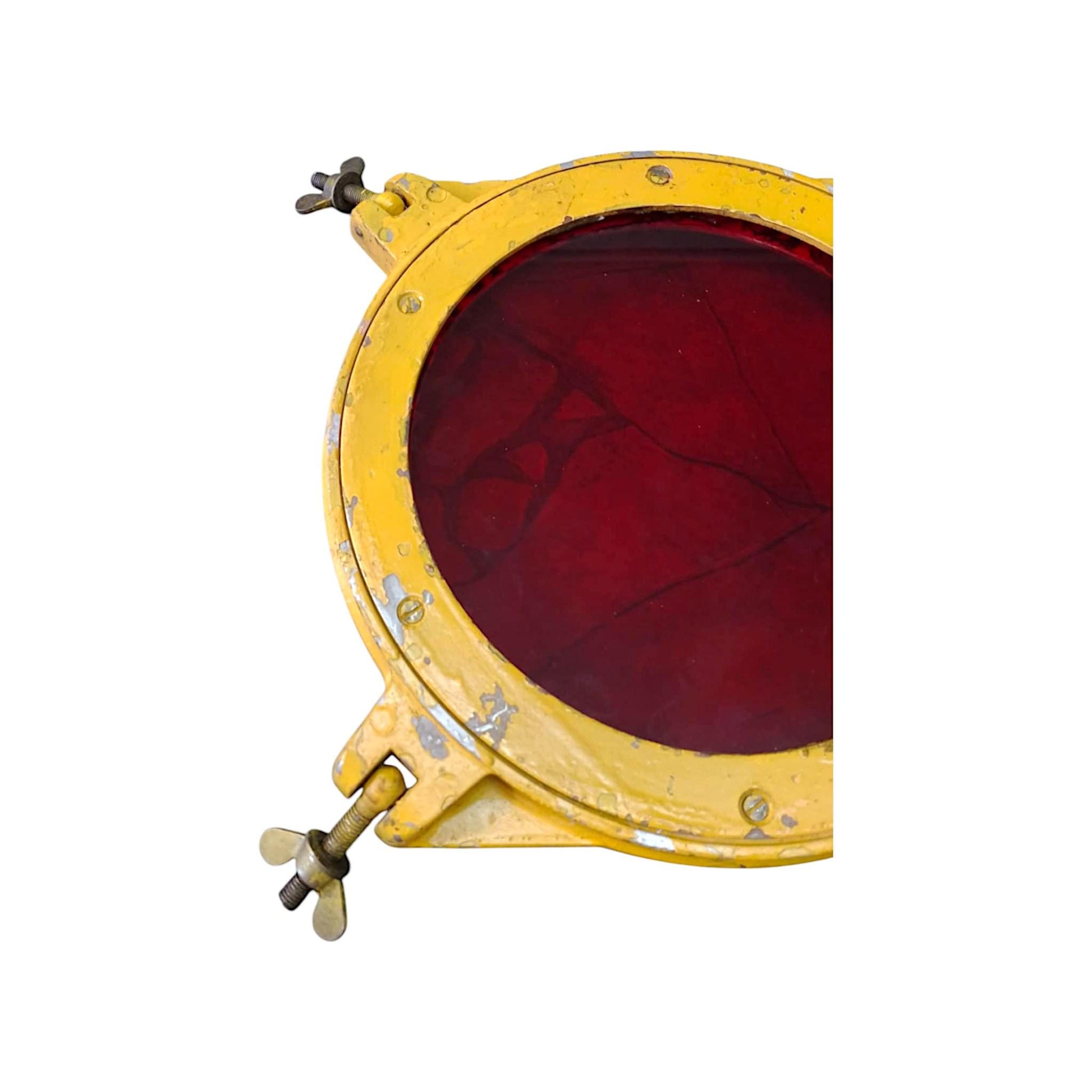 Vintage Soviet Military Airfield Lamp Cover with Red Glass - Aviation Decor Industrial Upcycling