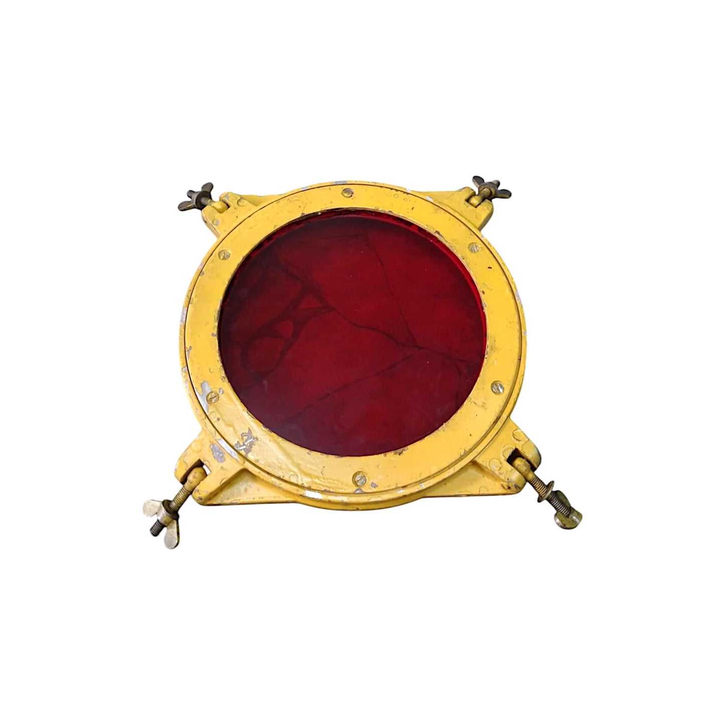 Vintage Soviet Military Airfield Lamp Cover with Red Glass - Aviation Decor Industrial Upcycling