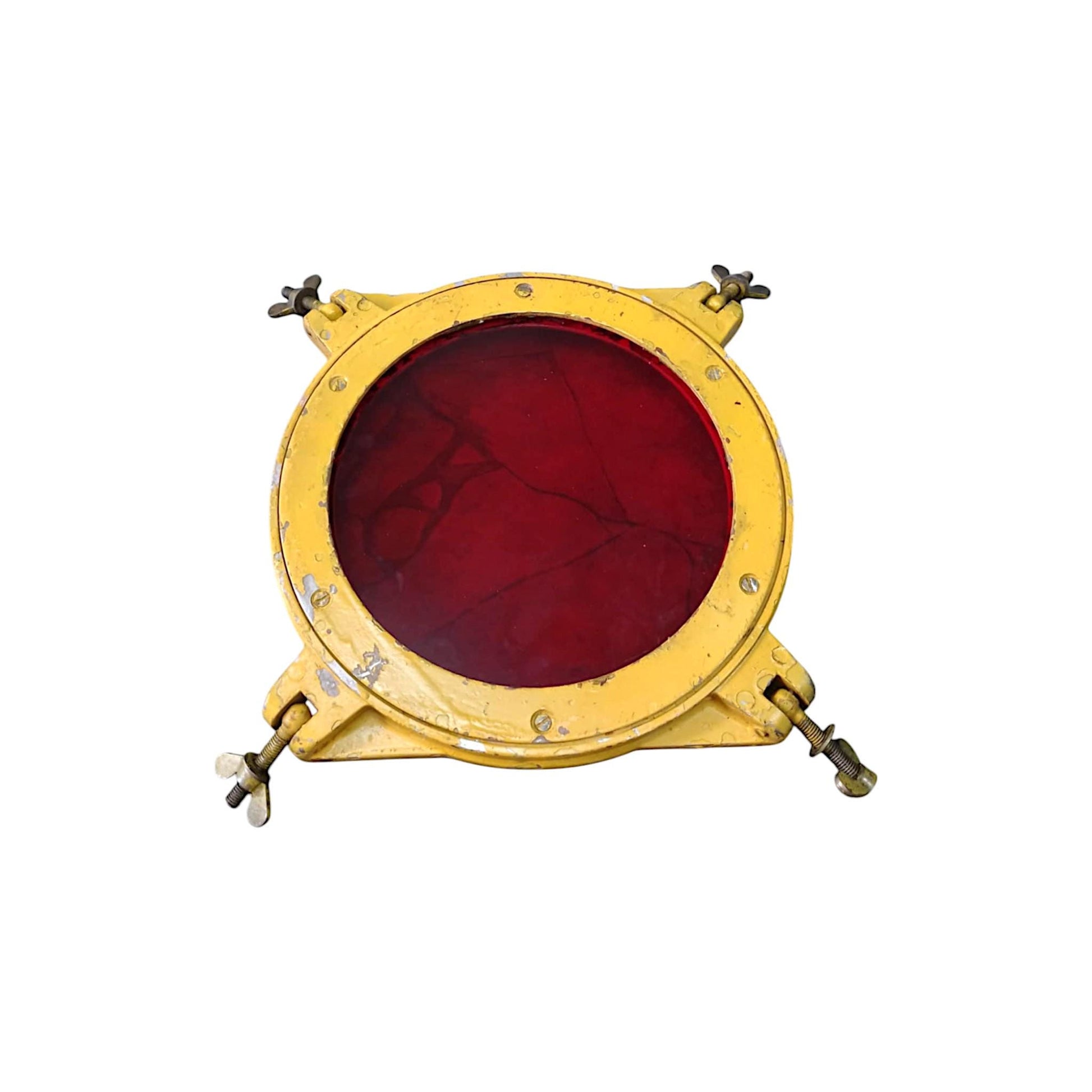 Vintage Soviet Military Airfield Lamp Cover with Red Glass - Aviation Decor Industrial Upcycling