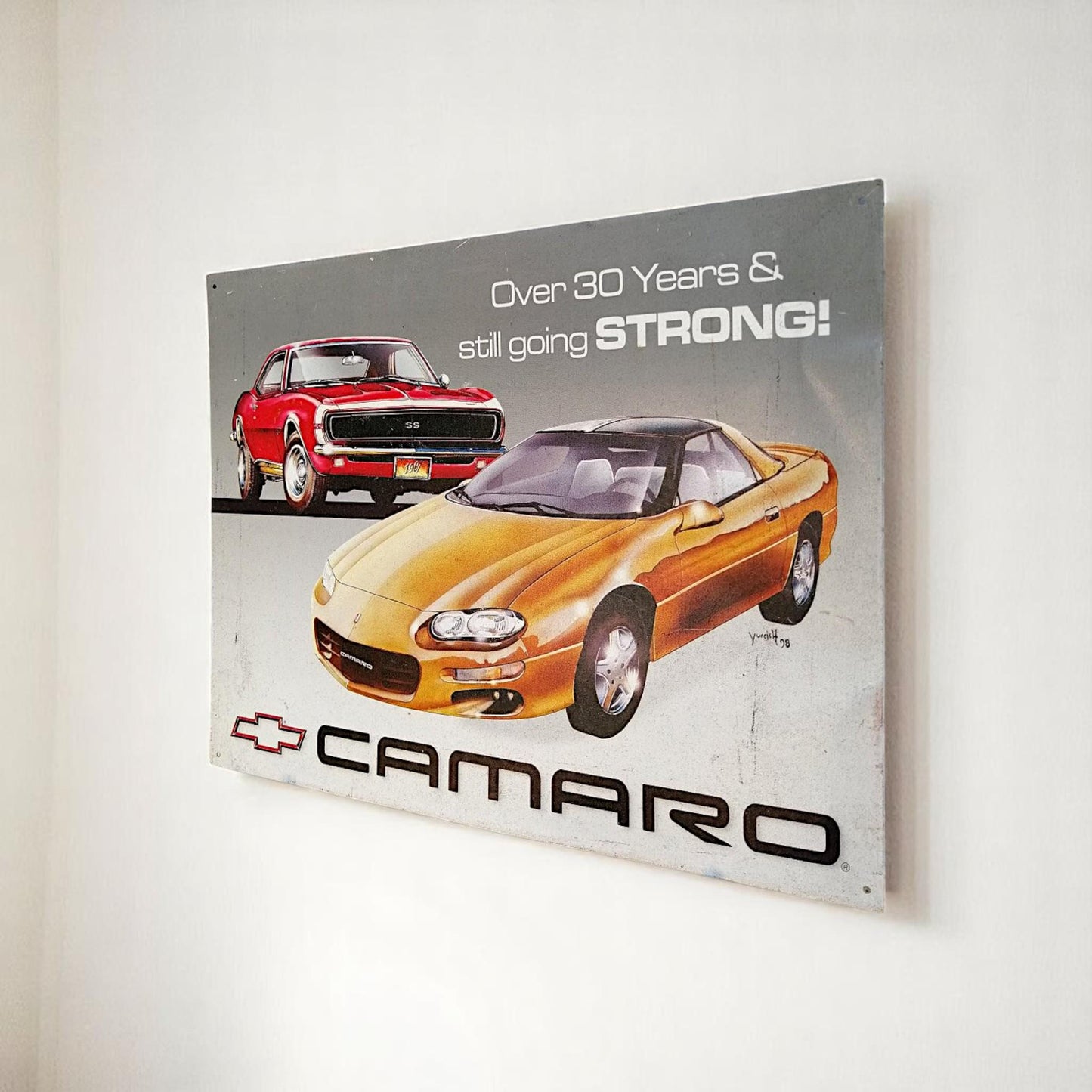 Vintage Chevrolet Camaro Metal Sign 1998 Advertising Plaque Garage Man Cave Wall Decor USA Muscle Car Retro Art
