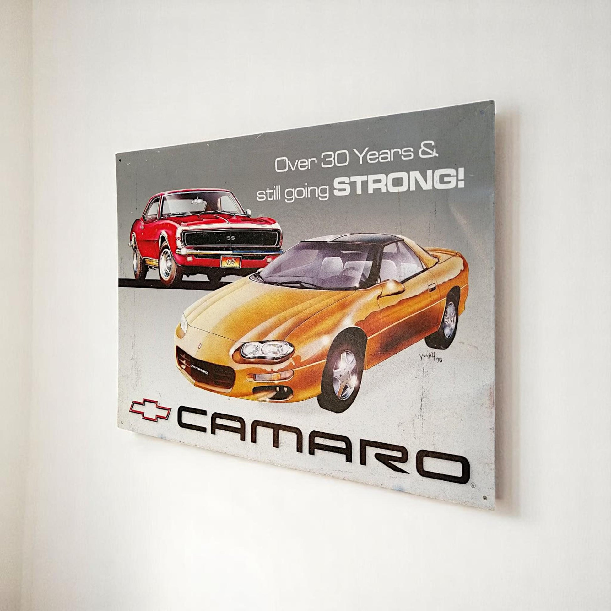 Vintage Chevrolet Camaro Metal Sign 1998 Advertising Plaque Garage Man Cave Wall Decor USA Muscle Car Retro Art