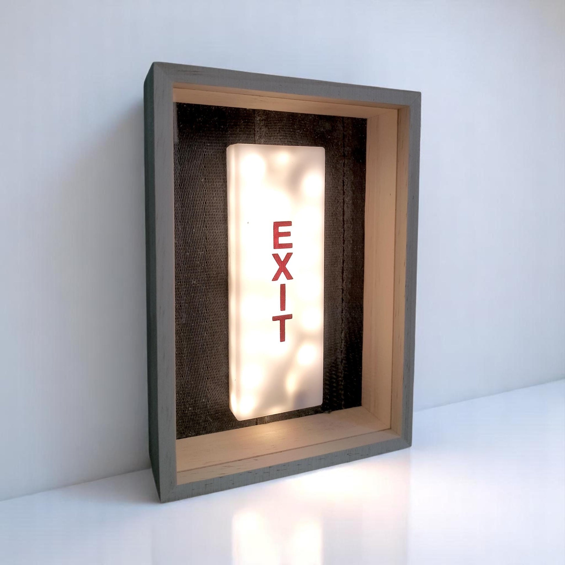 Authentic Boeing 757 Aircraft EXIT Framed Sign Light – USB LED Lamp in Shadow Box – Aviation Collectible with 747 Seatbelt Backing Lightbox