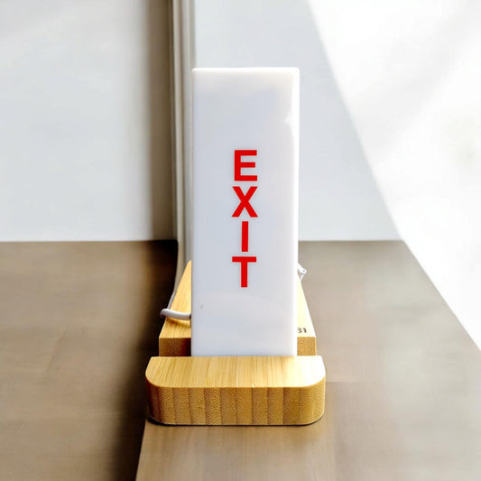 Original Boeing 757 EXIT Sign Desk Lamp – USB LED Light on Bamboo Stand – Minimalist Vintage Aviation Decor - Aviation Industrial Lamp