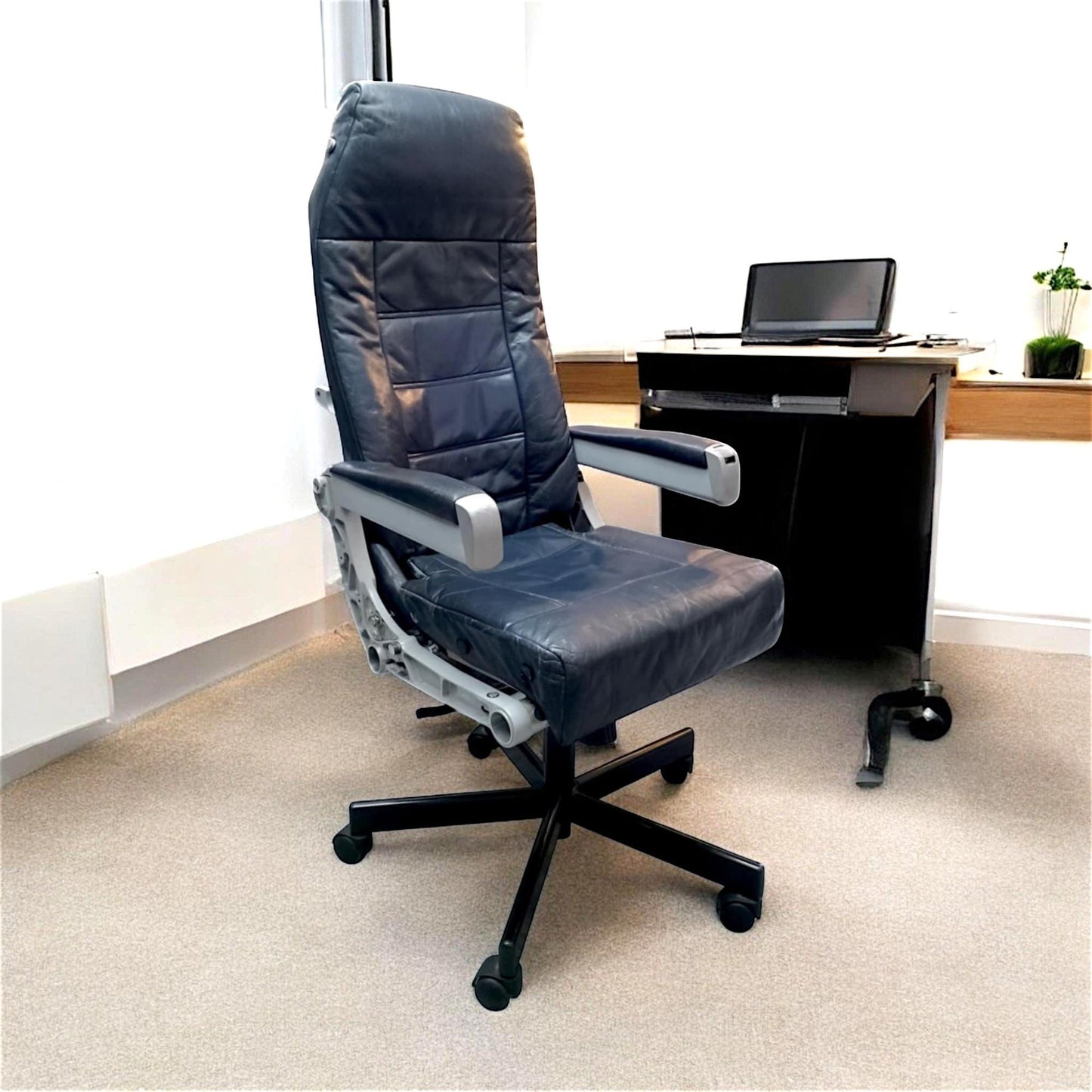 Bombardier Dash-8 Aircraft Office Chair – Vintage Aviation Furniture – Upcycled Airline Seat – Industrial Decor