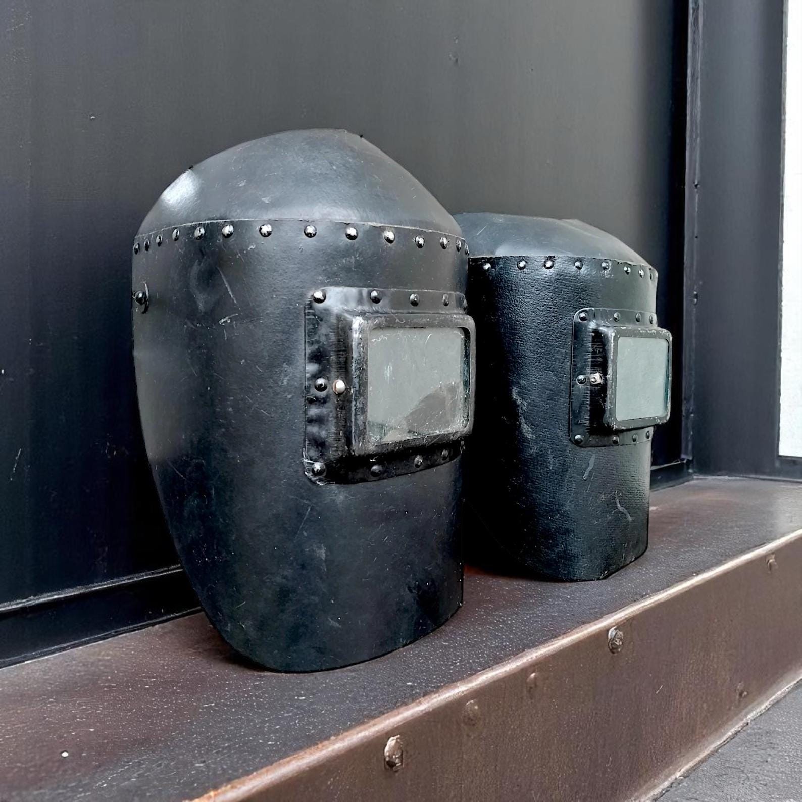 Two Antique Industrial Welding Helmets Welding Masks Industrial Decor