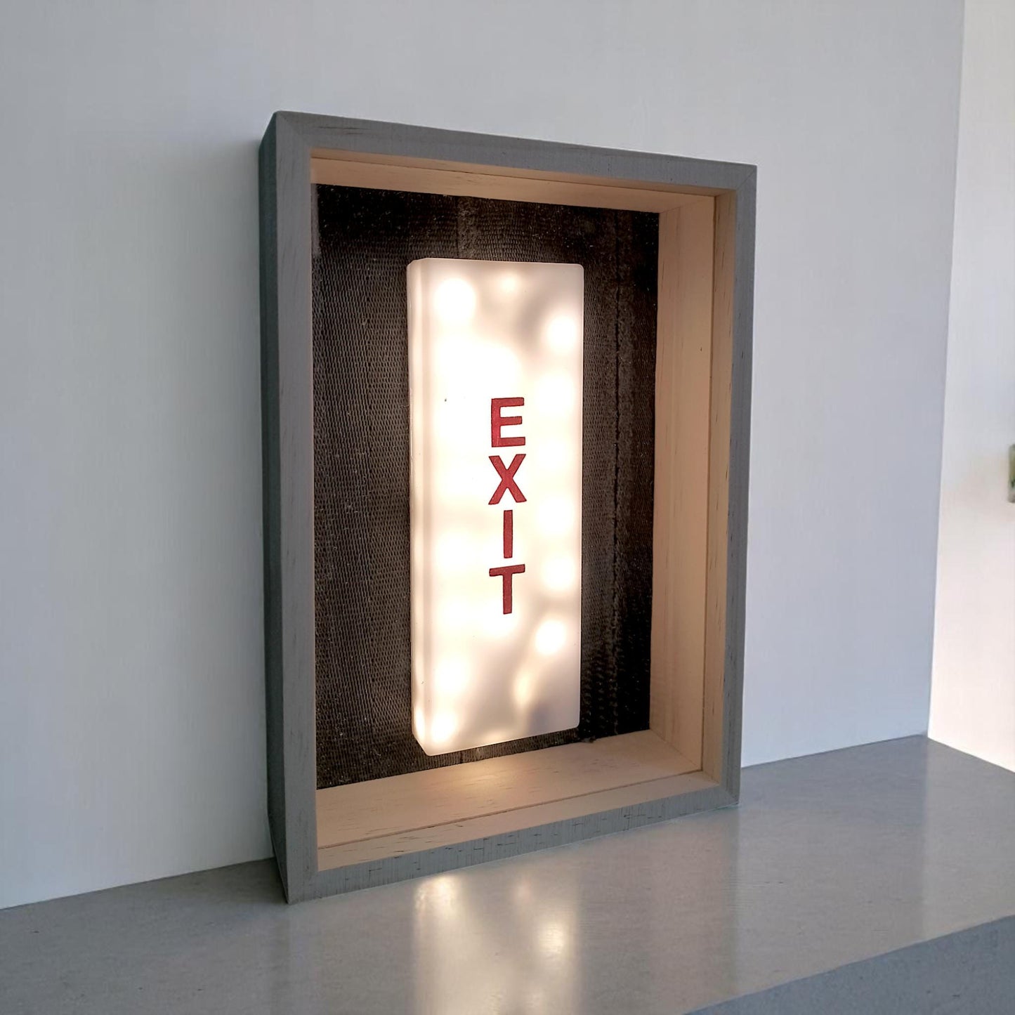 Authentic Boeing 757 Aircraft EXIT Framed Sign Light – USB LED Lamp in Shadow Box – Aviation Collectible with 747 Seatbelt Backing Lightbox