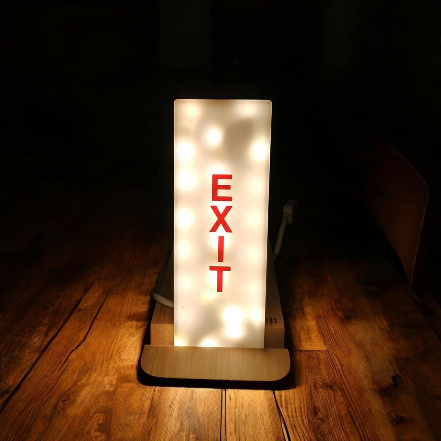 Original Boeing 757 EXIT Sign Desk Lamp – USB LED Light on Bamboo Stand – Minimalist Vintage Aviation Decor - Aviation Industrial Lamp