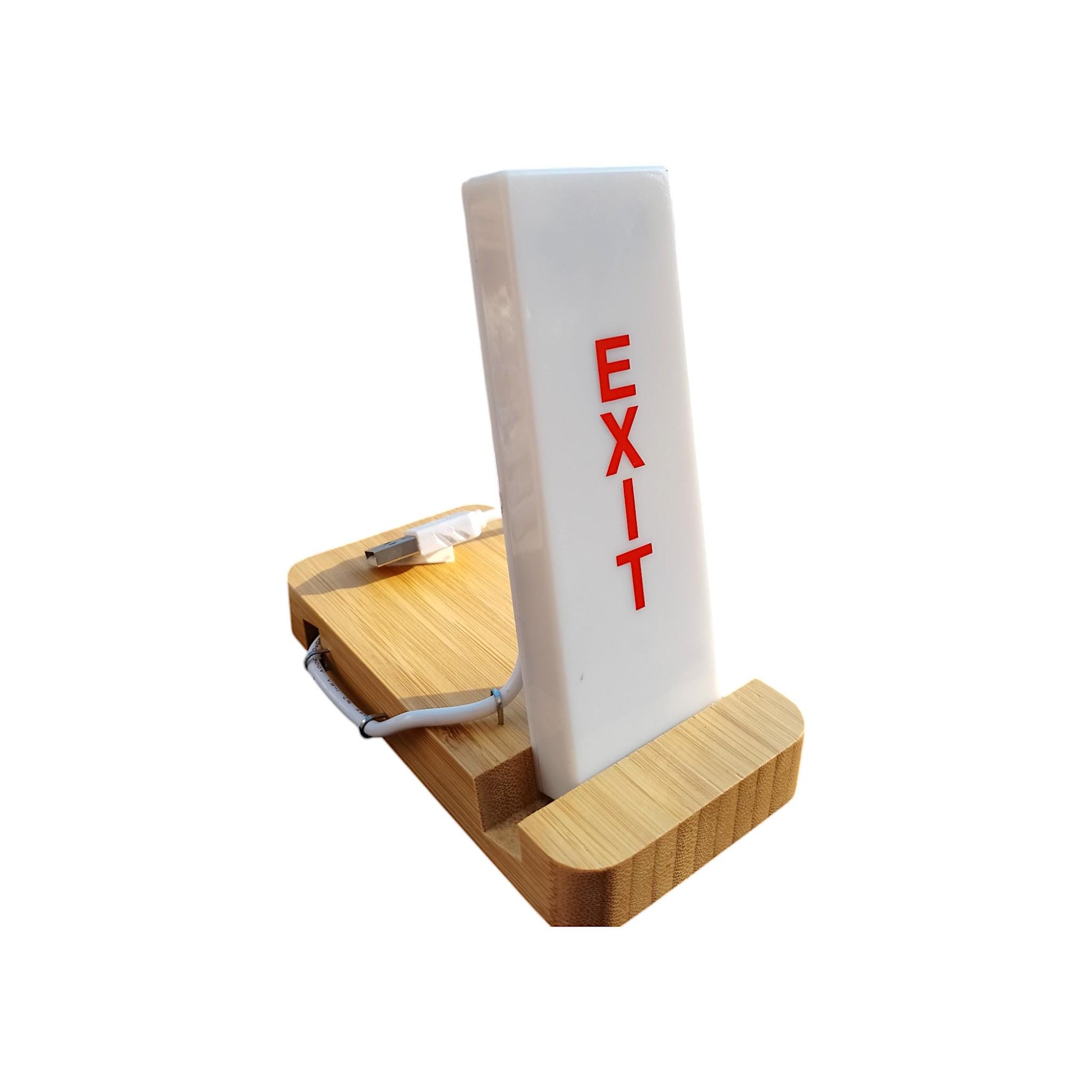 Original Boeing 757 EXIT Sign Desk Lamp – USB LED Light on Bamboo Stand – Minimalist Vintage Aviation Decor - Aviation Industrial Lamp