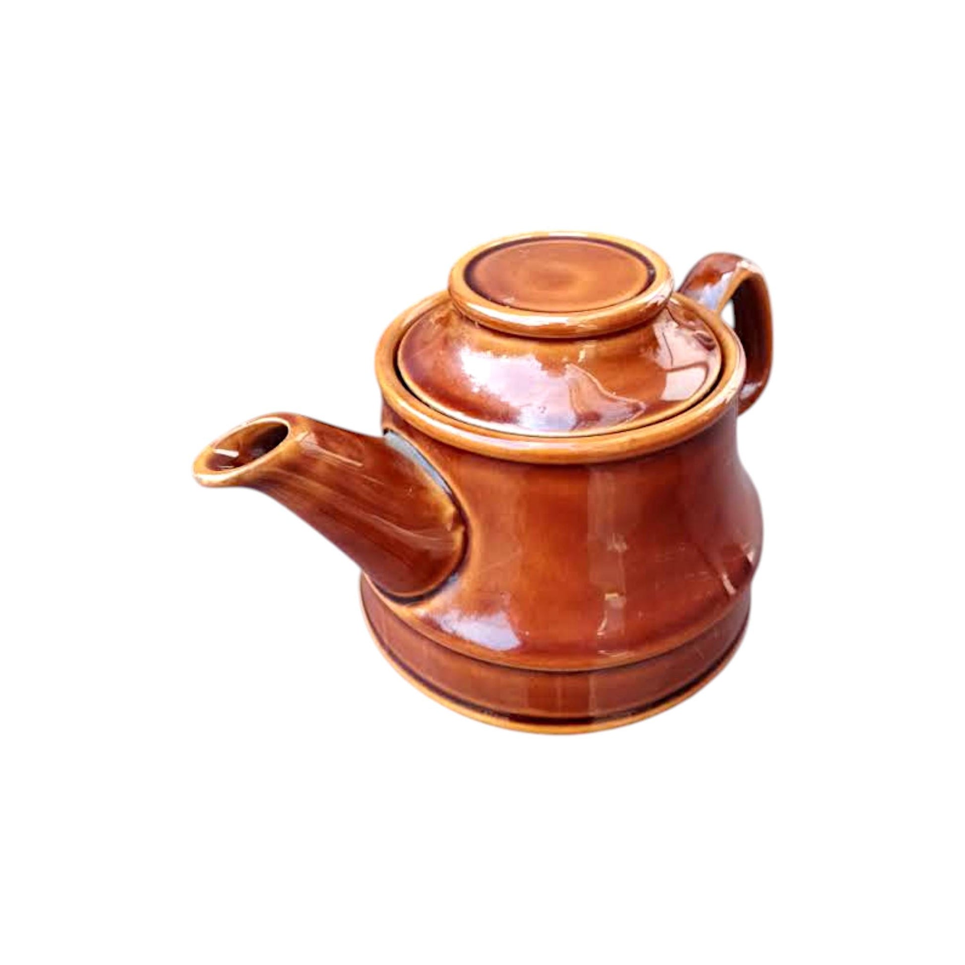Vintage Polish Stoneware Teapot | Brown Glazed Ceramic | Made in Poland | 1970s-1980s | Mid-Century Rustic Kitchen Decor
