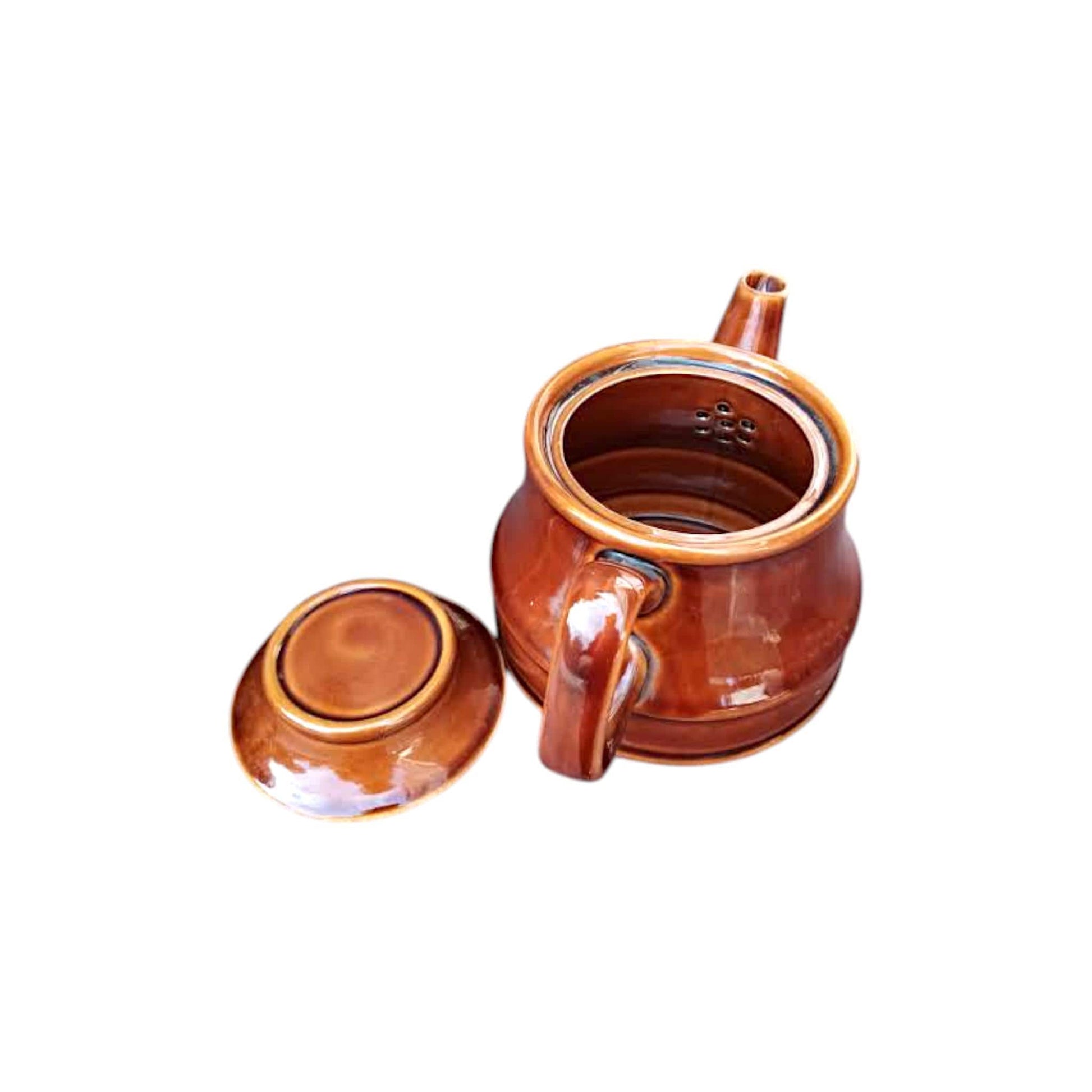 Vintage Polish Stoneware Teapot | Brown Glazed Ceramic | Made in Poland | 1970s-1980s | Mid-Century Rustic Kitchen Decor