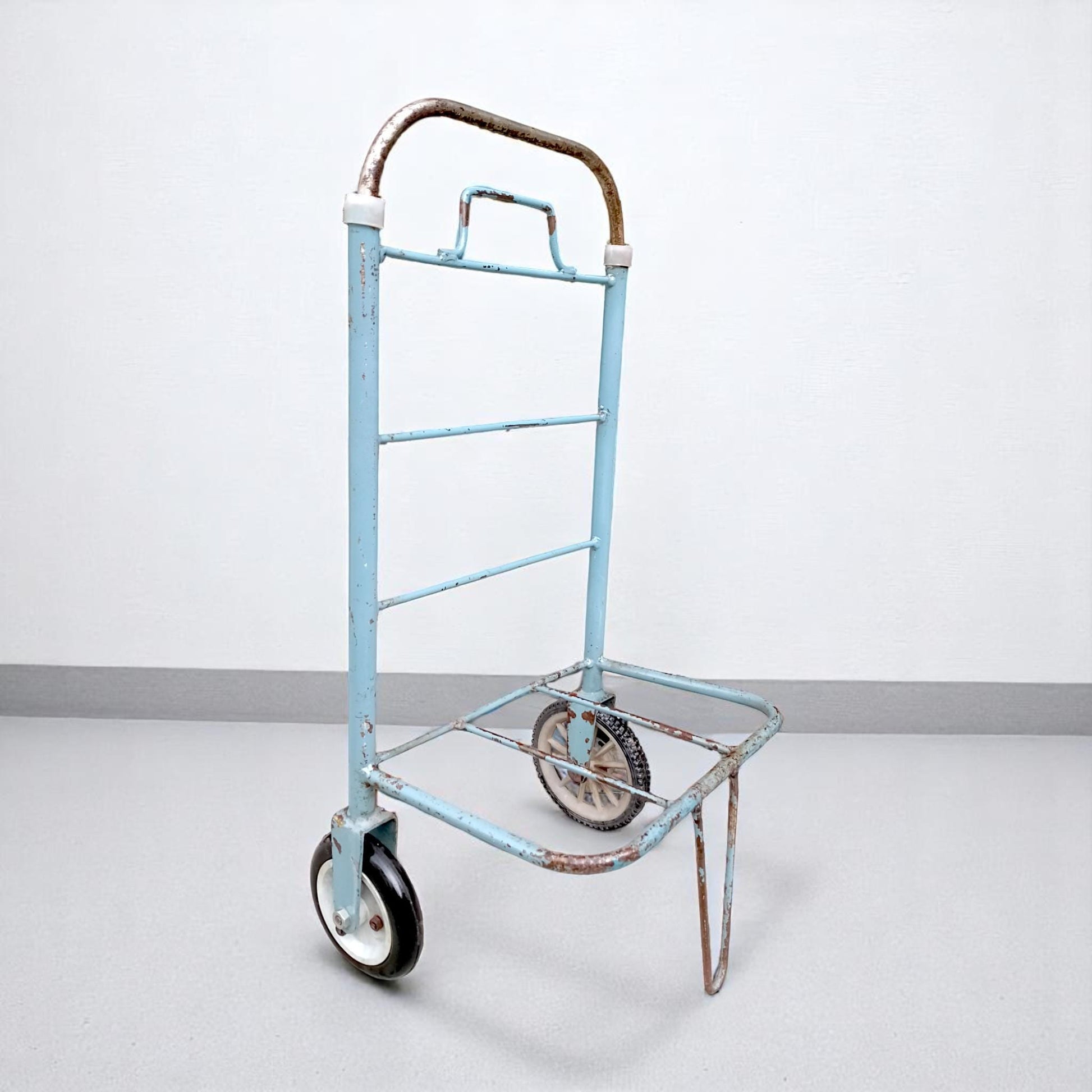 Vintage Utility Trolley Metal Cart with Telescopic Handle 1950s 1960s Industrial Storage Rack Stand