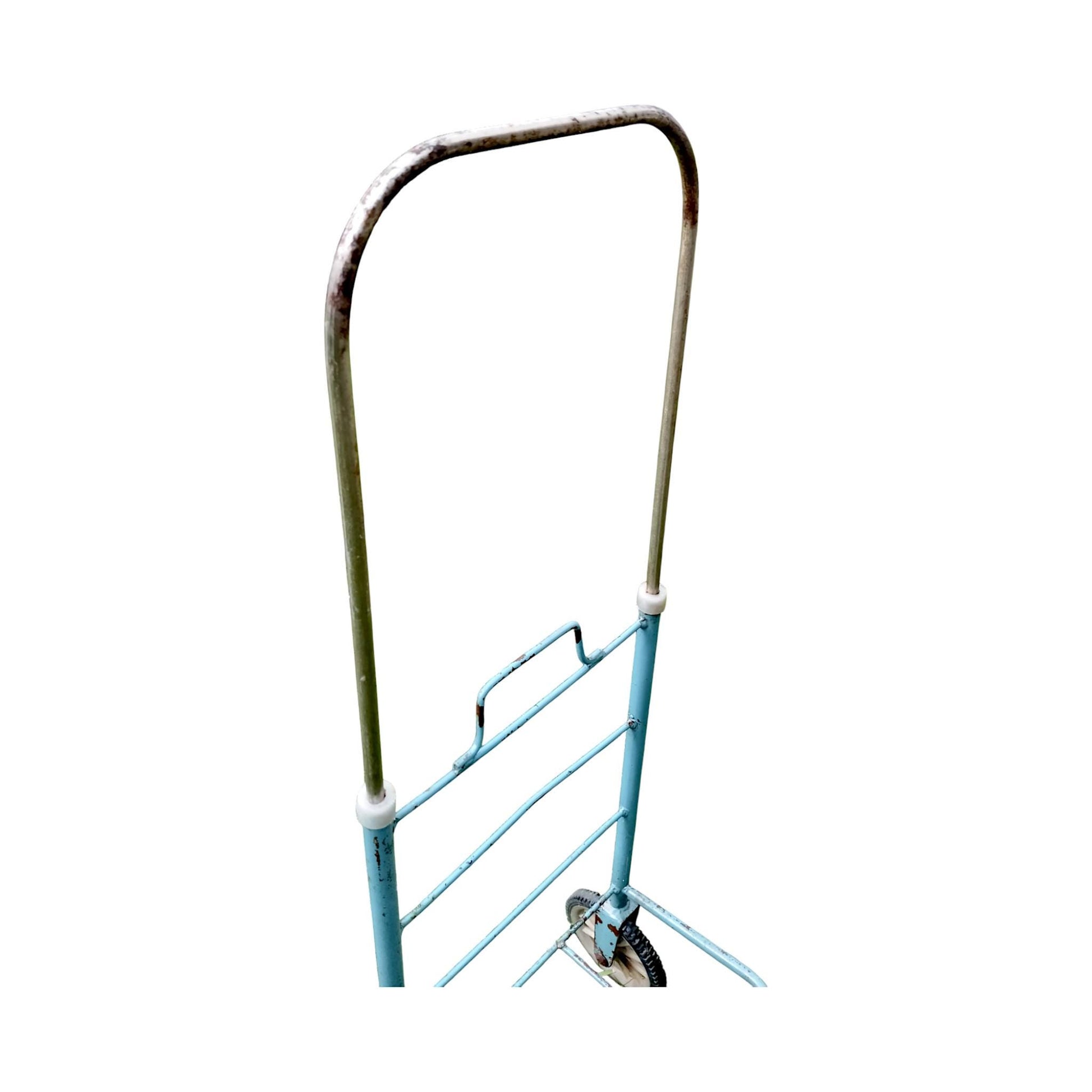 Vintage Utility Trolley Metal Cart with Telescopic Handle 1950s 1960s Industrial Storage Rack Stand