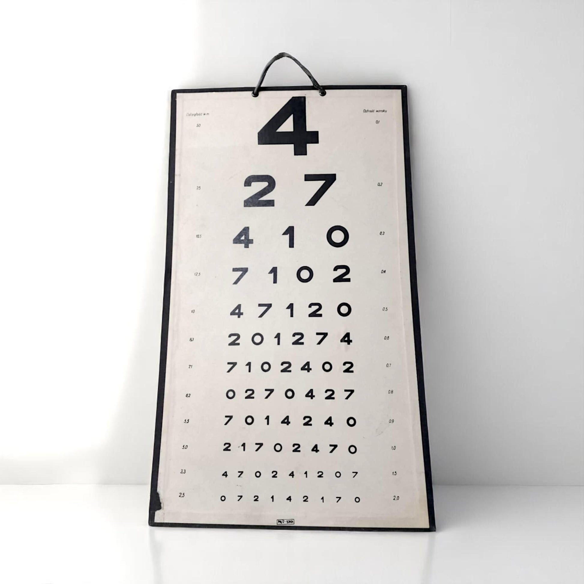 Vintage Polish Eye Chart 1970 – Optotype Board for Visual Acuity Testing Original