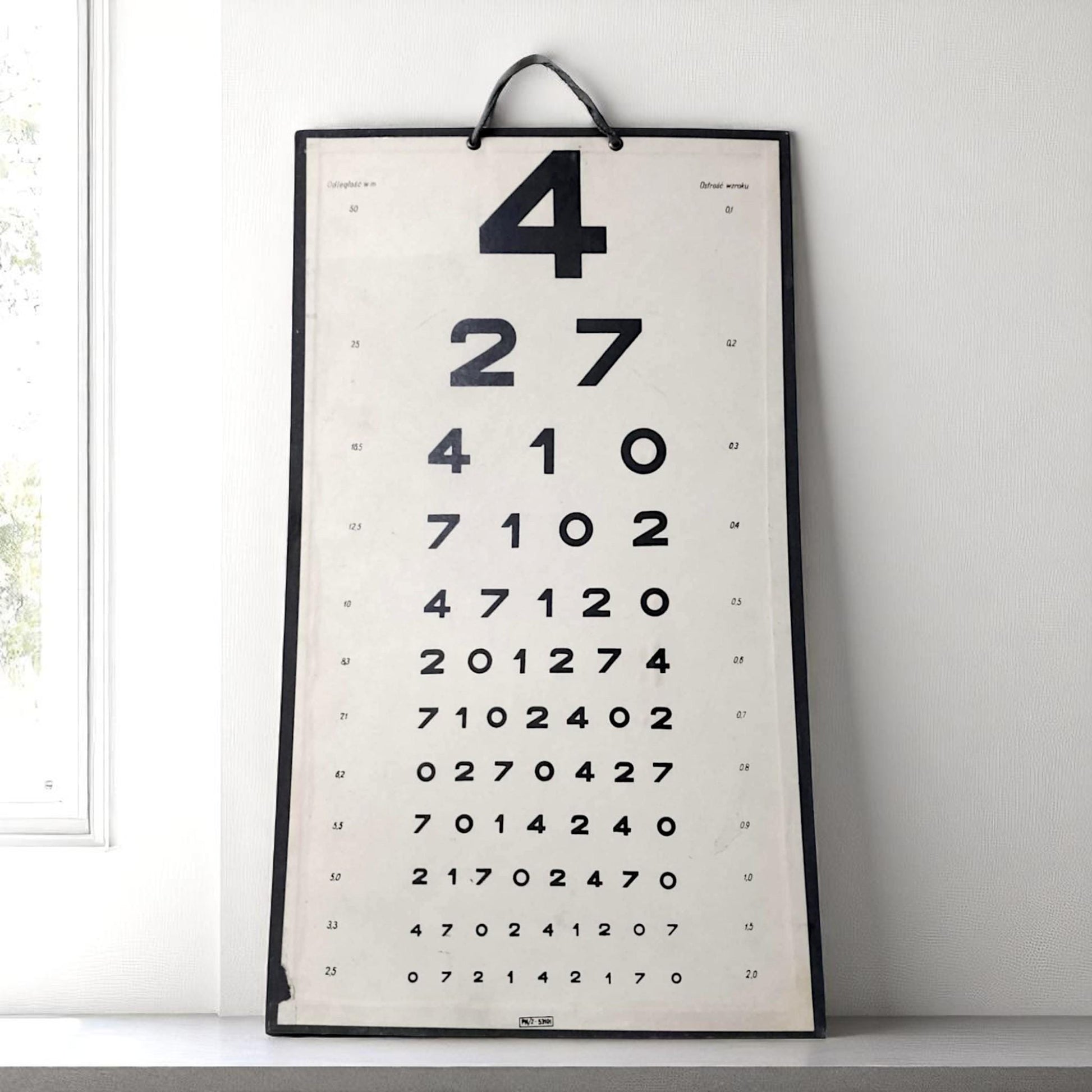 Vintage Polish Eye Chart 1970 – Optotype Board for Visual Acuity Testing Original