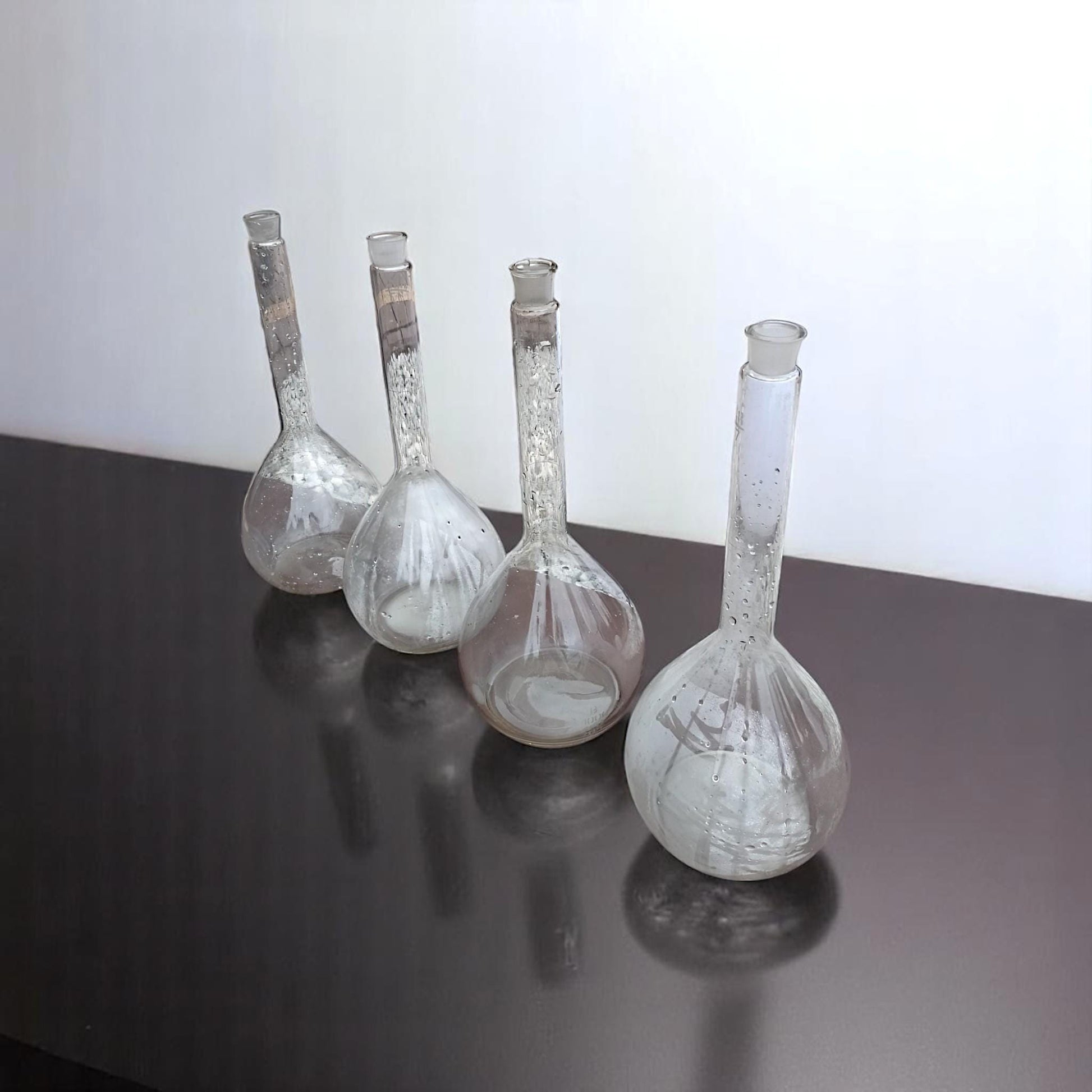 Set of 4 Vintage Large Laboratory Flasks Glass Bottles 1970s NOS Industrial Medical Chemistry Decoration Industrial Apothecary Lab Decor