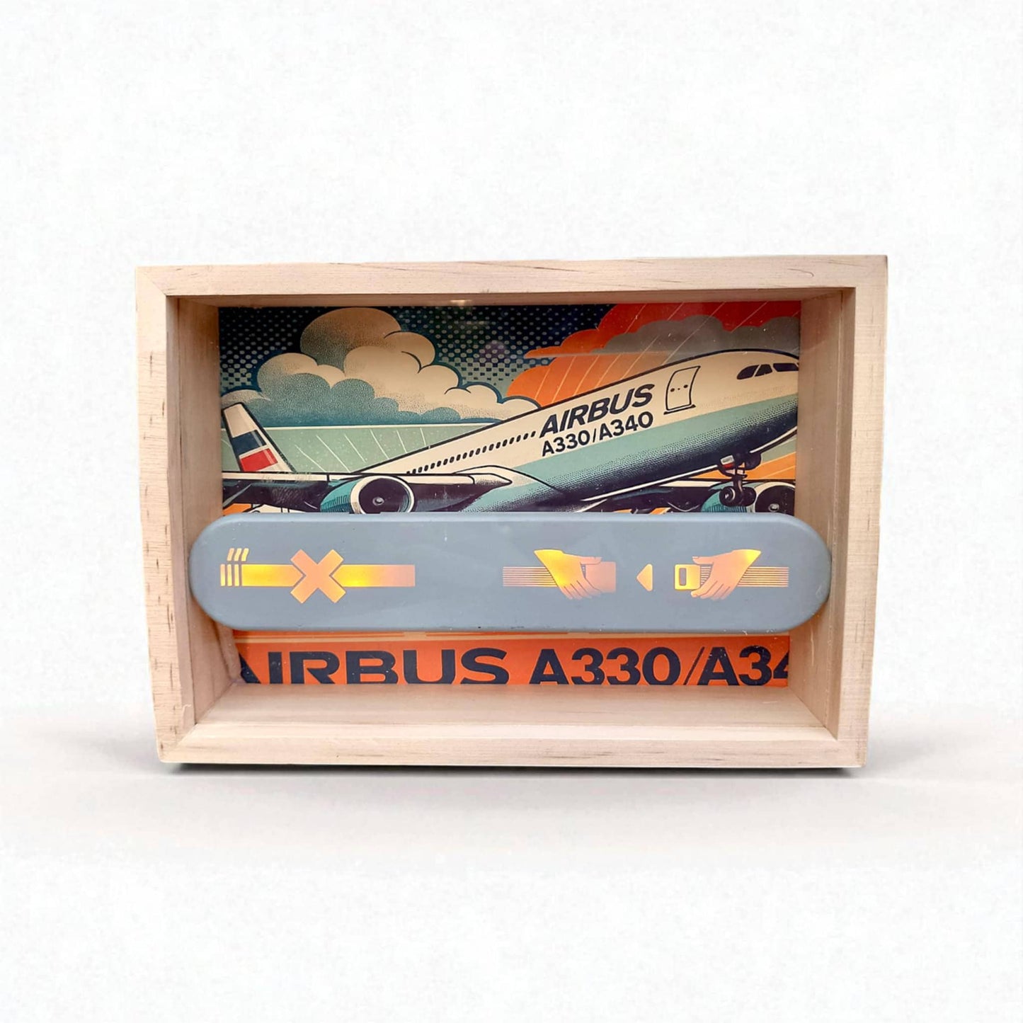 Airbus A330/A340 Original No Smoking Fasten Seat Belt Sign LED Lamp Aviation Collectible in Wooden Frame Box