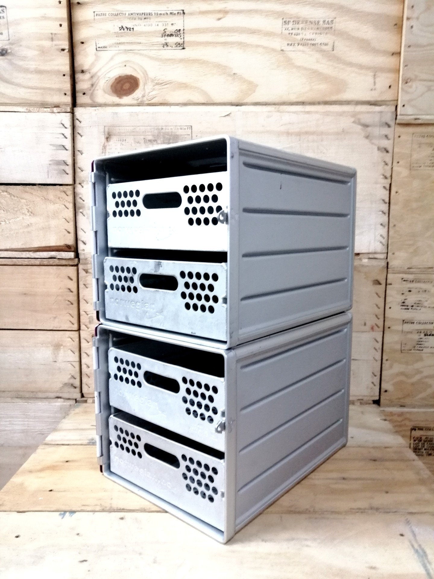 Set of 4 Original Norwegian Airplane Drawers, Airline Storage Containers, Aircraft Boxes for Atlas Airline Carts & Airplane Containers