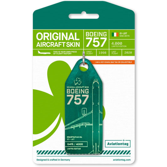 Aer Lingus - Boeing 757 – EI-LBT - Original Aircraft Skin Tag, Keychain, Luggage Tag, Collector's Aviation Tag - One of Kind