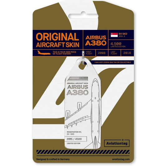 LAST ONE Singapore Airlines, Airbus A380 – 9V-SKD - Original Aircraft Skin Tag, Keychain, Luggage Tag, Collector's Aviation Tag One of Kind