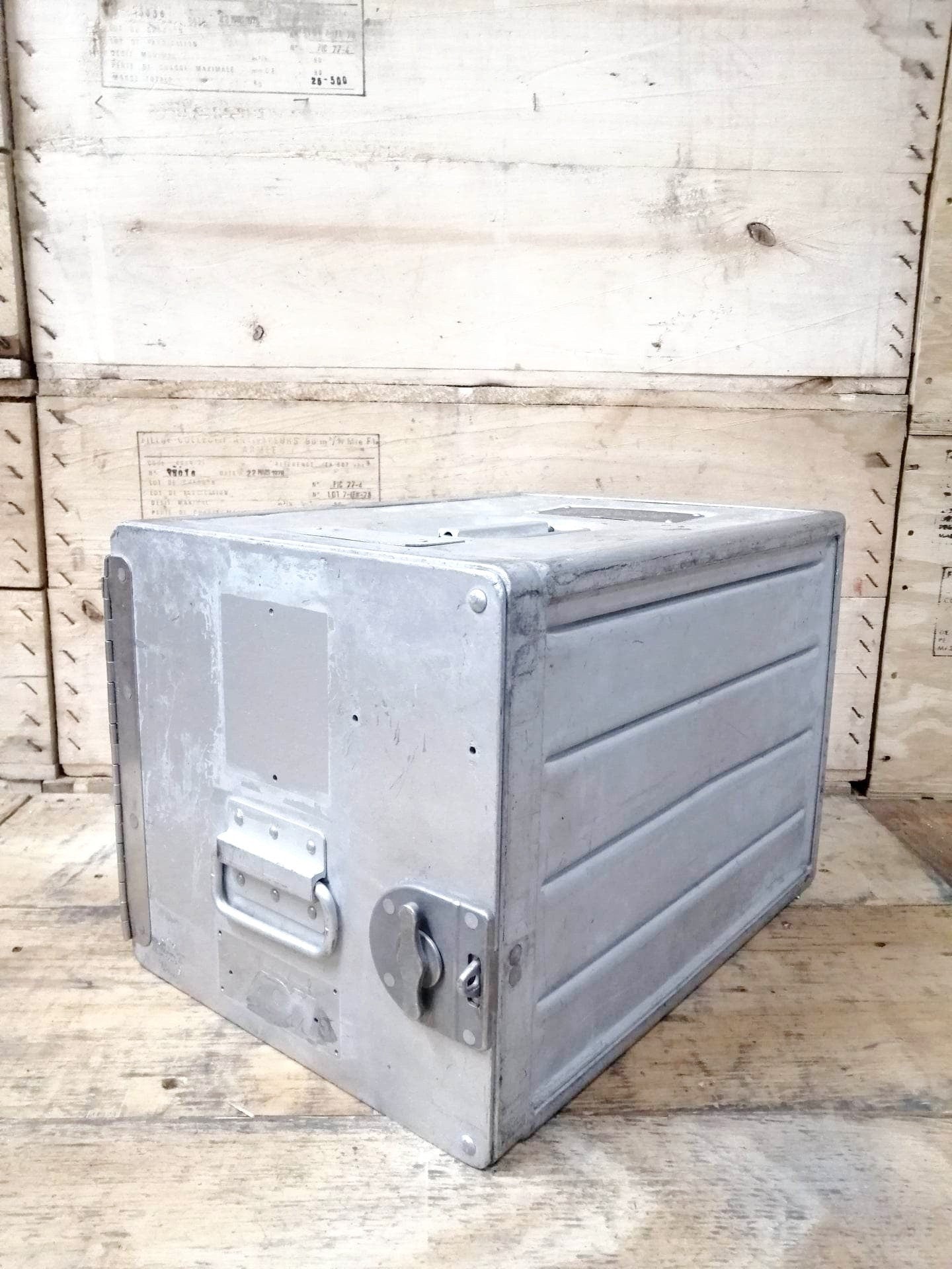 AOM French Airlines Original Vintage Airline Galley Box, Aircraft Storage Container, Cabinet, Nightstand